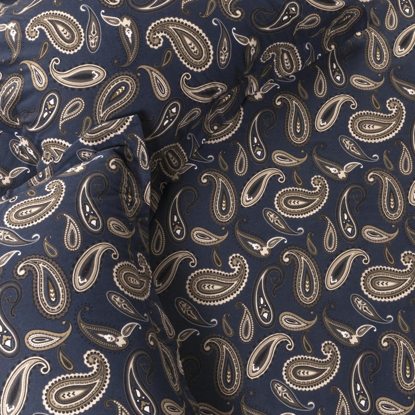 Superior Paisley Flannel Cotton Duvet Cover Set, Warm Fuzzy Comforter Cover, Cozy Soft Floral Bedding Essentials, Secure Button Closure, Includes 1 Duvet Cover, 2 Pillow Shams, Full/Queen, Navy Blue