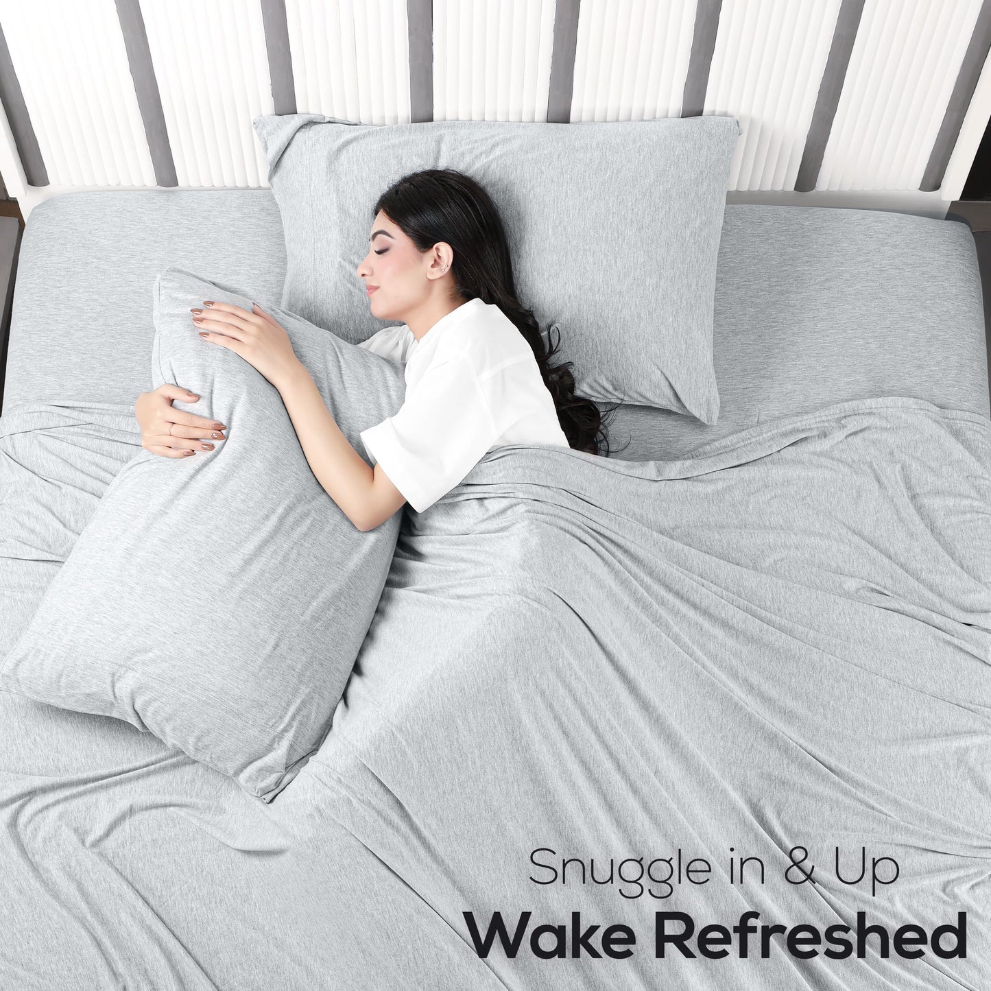 Utopia Bedding Jersey Knit King Sheets Set – 4 Piece Cotton Jersey Sheets, Ultra Soft T-Shirt Feel, Breathable & Stretchy Bed Sheet Set, Heather Light Grey