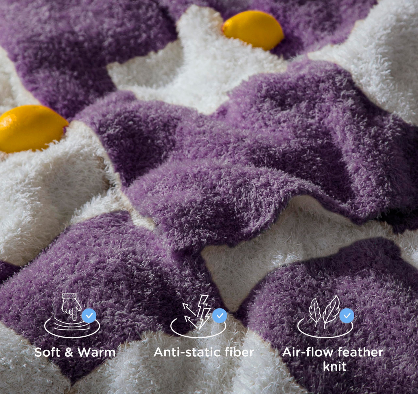 CLOUDS HUG Purple Checkered Throw Blanket for Couch - Super Soft Knit Bed Blanket for Mother，Fluffy Fuzzy Plush Lightweight Cozy Throws for Sofa ，50" x 60"