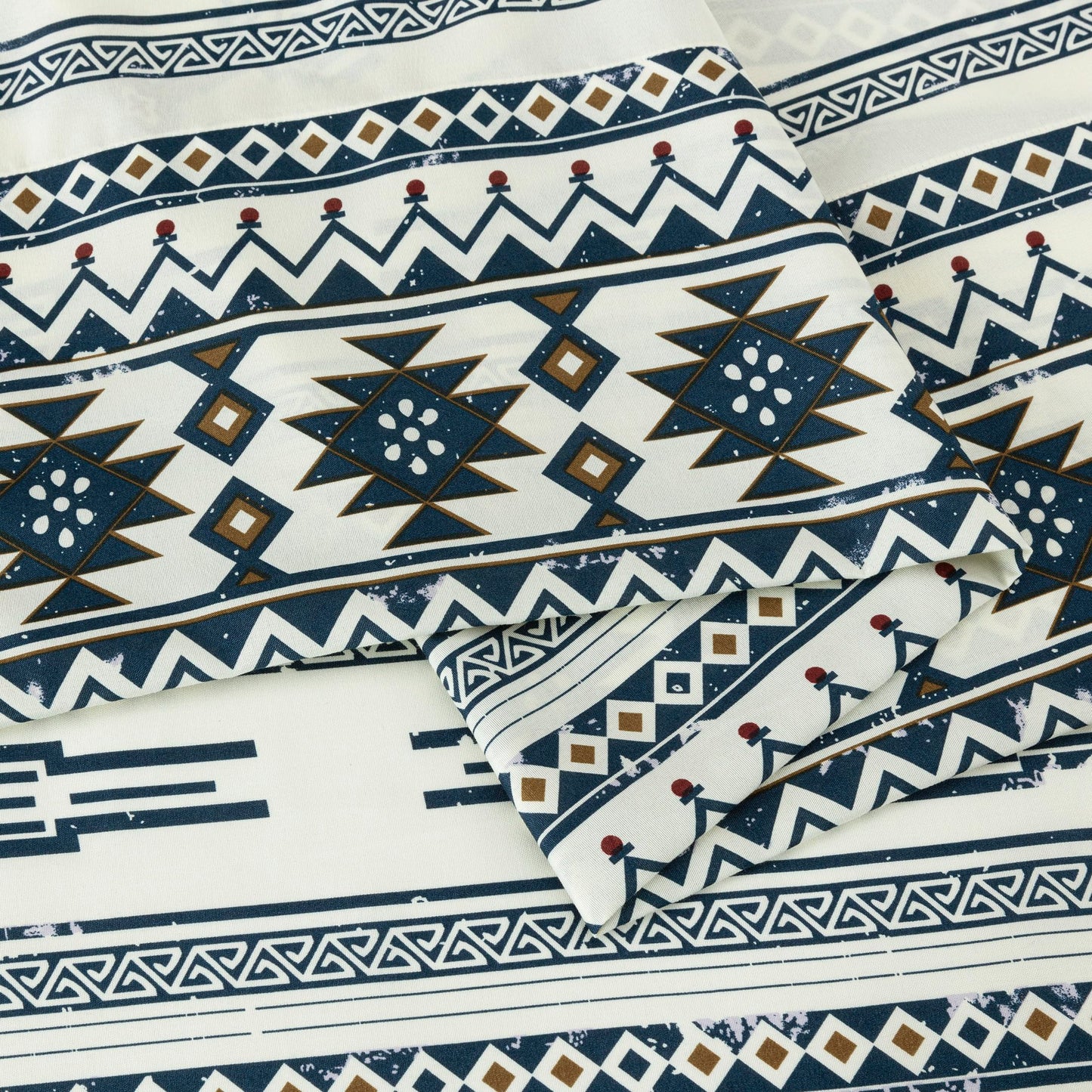 Chezmoi Collection 4-Piece Southwestern Tribal Lodge Bed Sheet Set, Queen Size - Ivory Navy Brown Red Printed Microfiber Soft Breathable Deep Pocket Sheets and Pillowcases Set