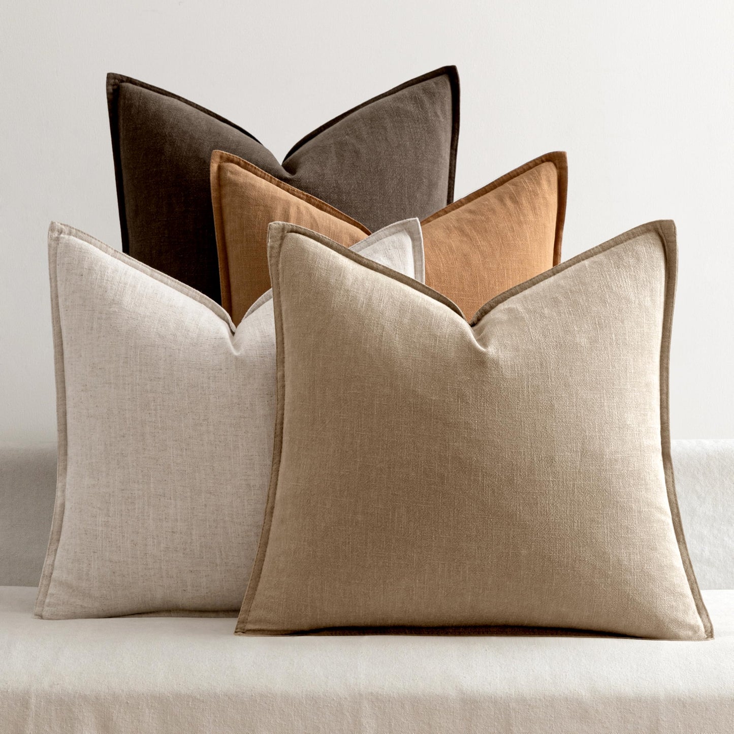 MIULEE Neutral Brown Linen Pillow Covers Pack of 4 Decorative Natural Fall Throw Pillow Covers Soft Accent Boho Farmhouse Couch Pillowcases Modern Spring Decor for Living Room Bed Sofa 20x20 Inch