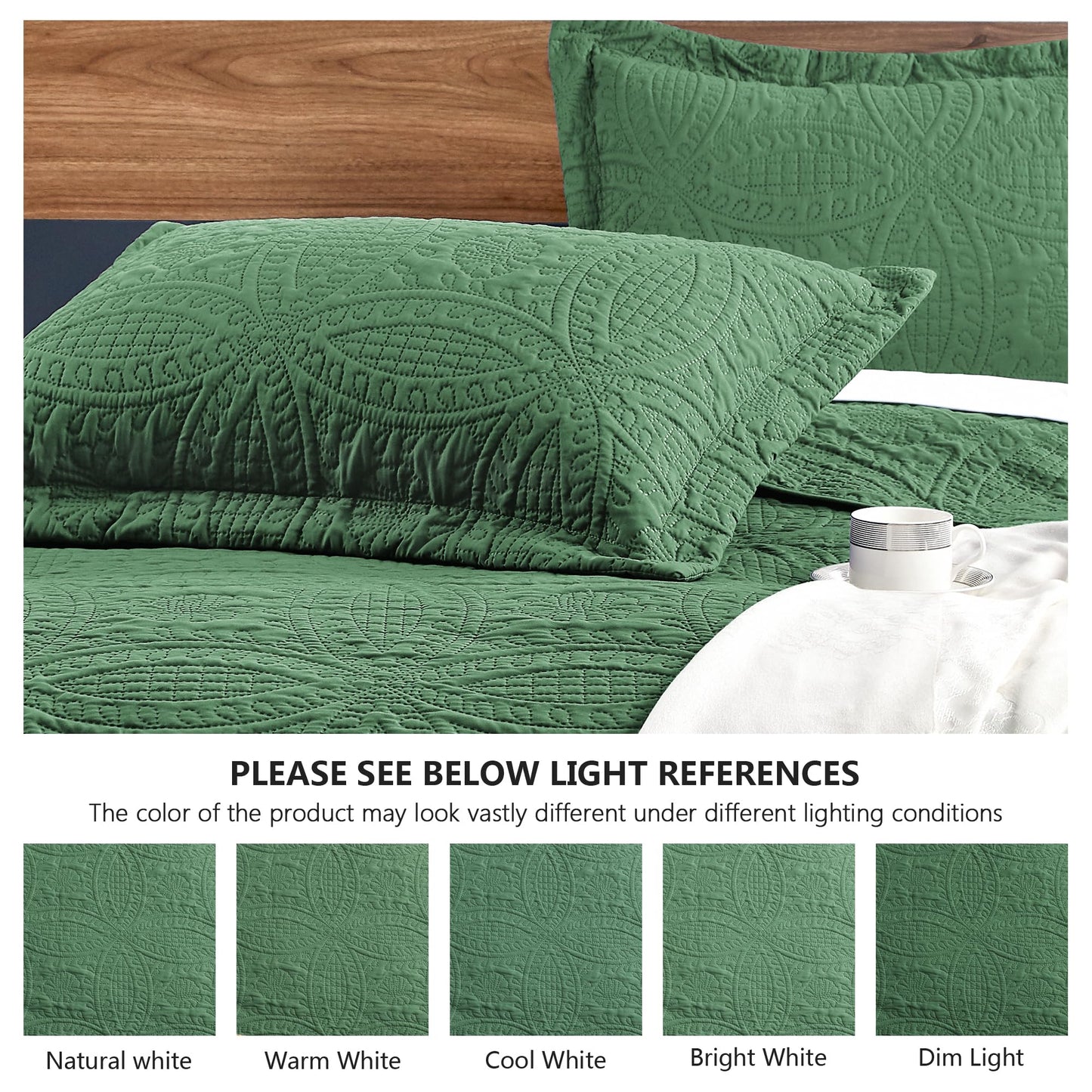 Love's cabin California King Size Quilt Set Dark Green Bedspreads - Soft Summer Lightweight Bedspread Comforter - Modern Coin Pattern Coverlet for All Season - 3 Pieces (1 Quilt, 2 Pillow Shams)