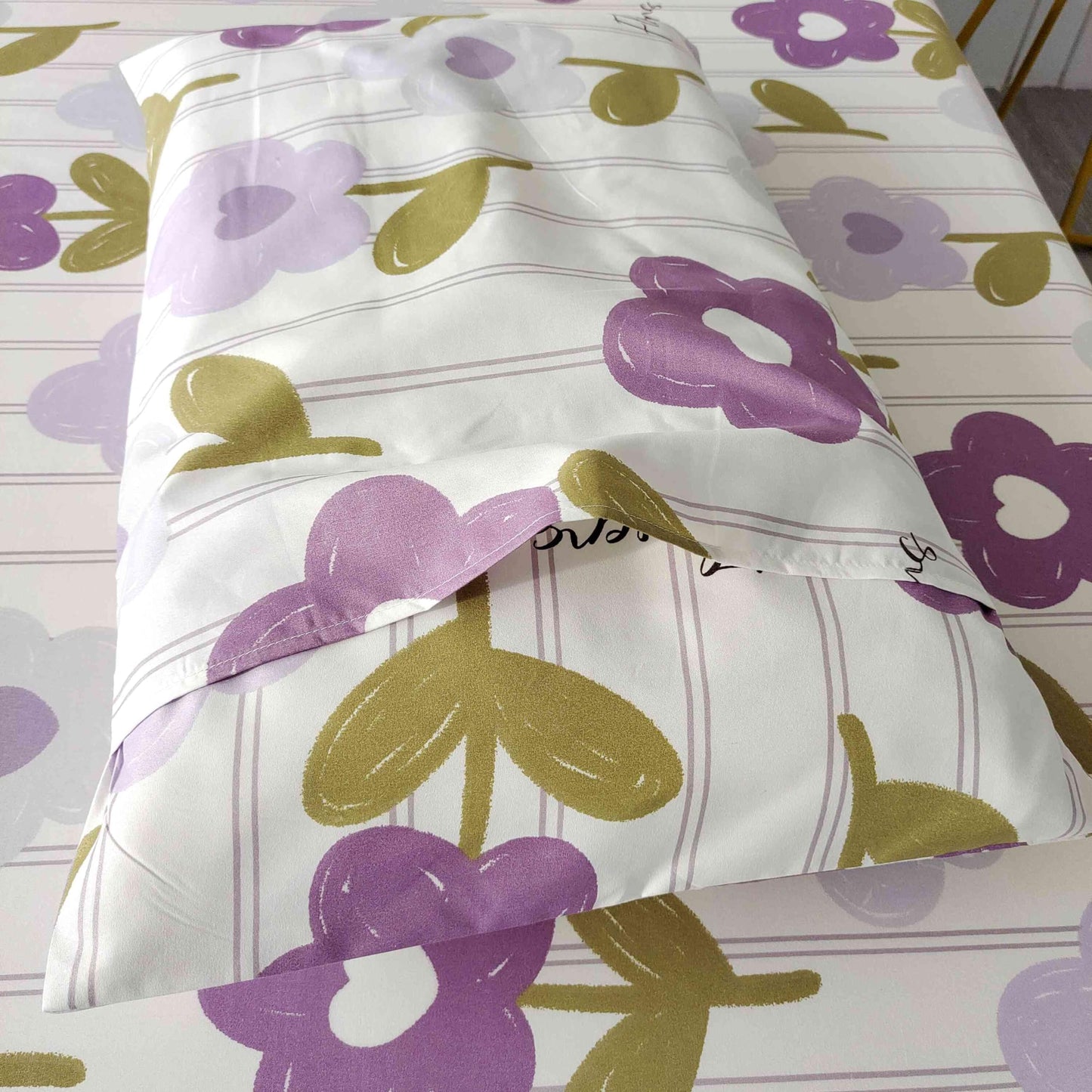 SDIII Purple Floral Twin Fitted Sheet with 2 Pillowcases, Deep Pocket Soft Microfiber Purple Floral Sheet Twin Size All Season