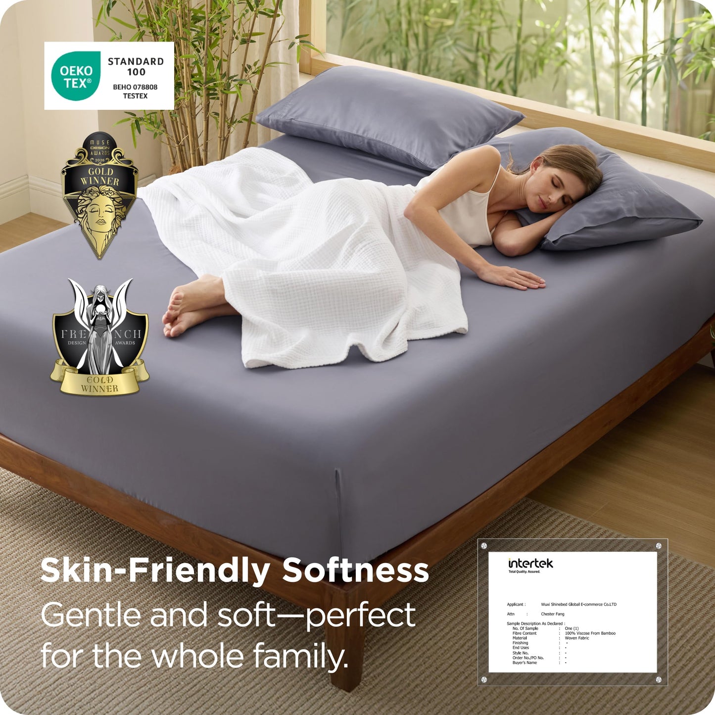 Bedsure Full Size Fitted Sheet Only, 100% Rayon Derived from Bamboo, Breathable Soft, PureWoven Cooling Bottom Sheet for Hot Sleepers, Deep Pocket Up to 18", with 4 Elastic Corner Straps, Grey