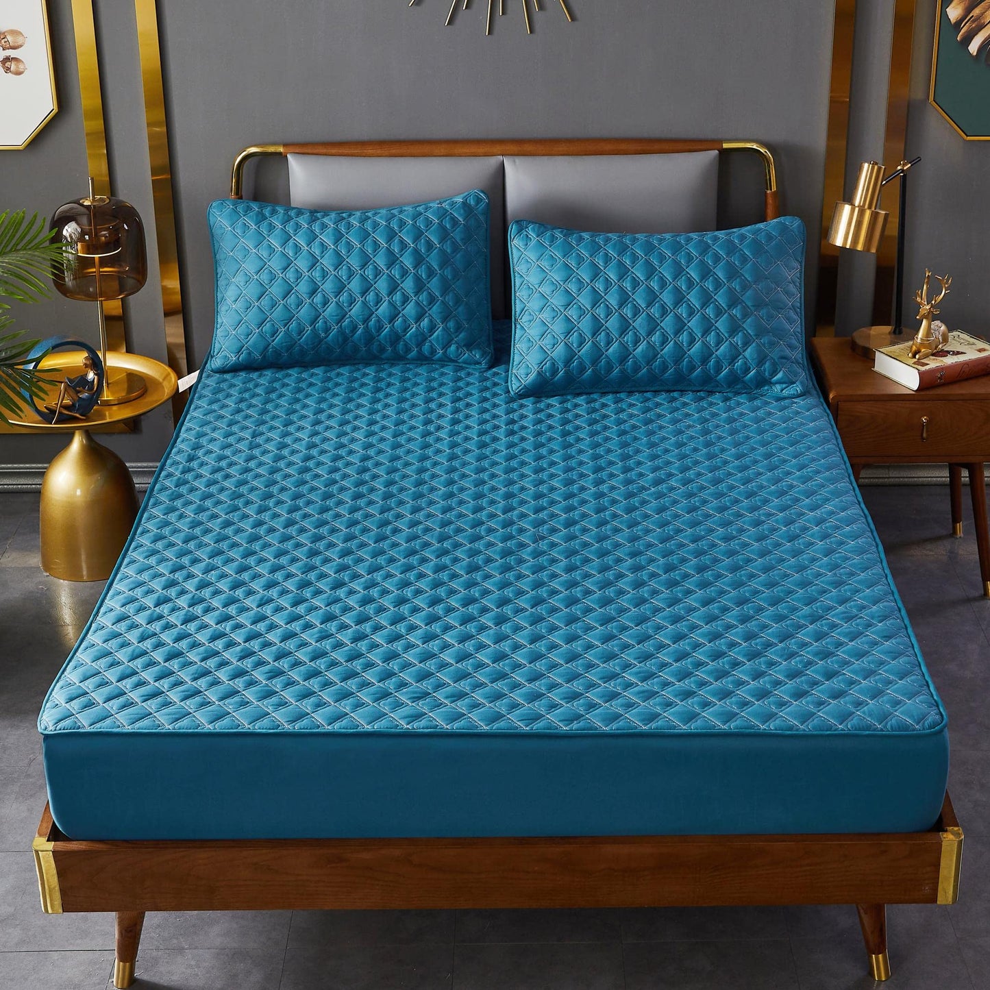 ZIQINPSQ DARKBLUE Full Size Fitted Sheet, Deep Pocket, Winter Warm, Breathable, Non-Slip Perfect for Skincare, 18'-24' Mattress, Cotton Quilted
