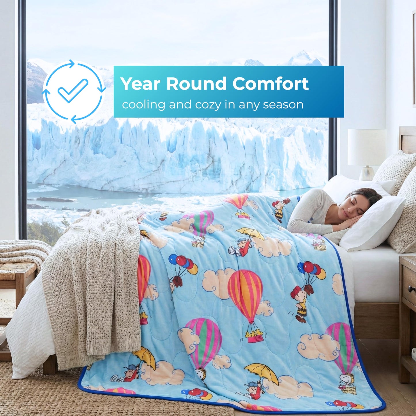 Peanuts® Snoopy Cooling Throw Blanket for Hot Sleepers, 50 x 70 Inch Lightweight All-Season Throw, Soft Breathable Cooling Fabric for Couch, Bed, (Officially Licensed Product) by Franco Calm