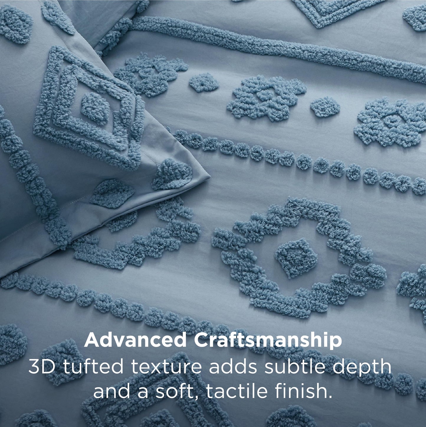 Bedsure Boho Tufted Blue Comforter King Size, GentleSoft™ 3 Pieces Boho Farmhouse-Style Decor Bedding, Exquisite Bedding for All Seasons, 1 Bed Comforter, 2 Pillow Shams, 104x90 Inches
