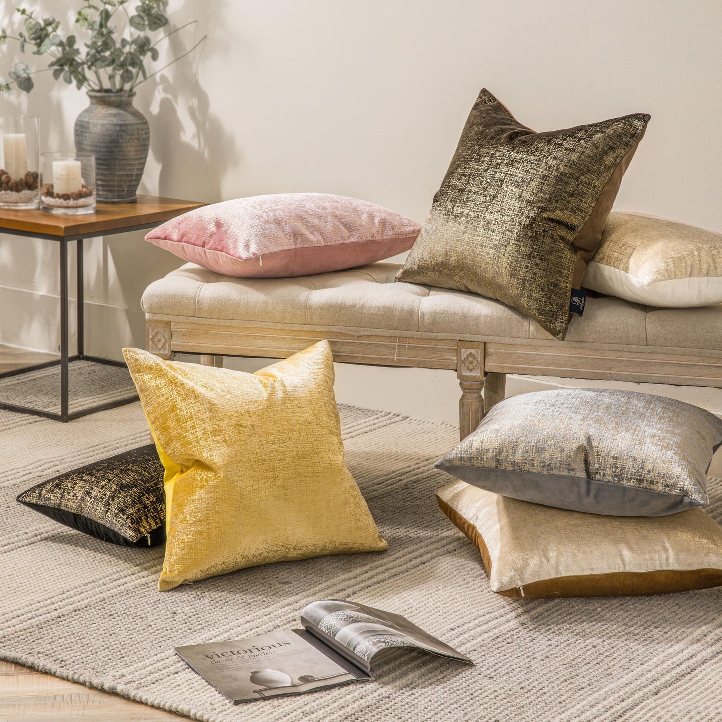 Phantoscope Pack of 2 Sparkling Velvet Geometric-pattern Throw Decorative Pillow Cover Soft Gold Glitter Square Cushion Cover Pillowcase for Couch Bed and Chair, Dark Brown, 18 x 18 inches, 45 x 45 cm