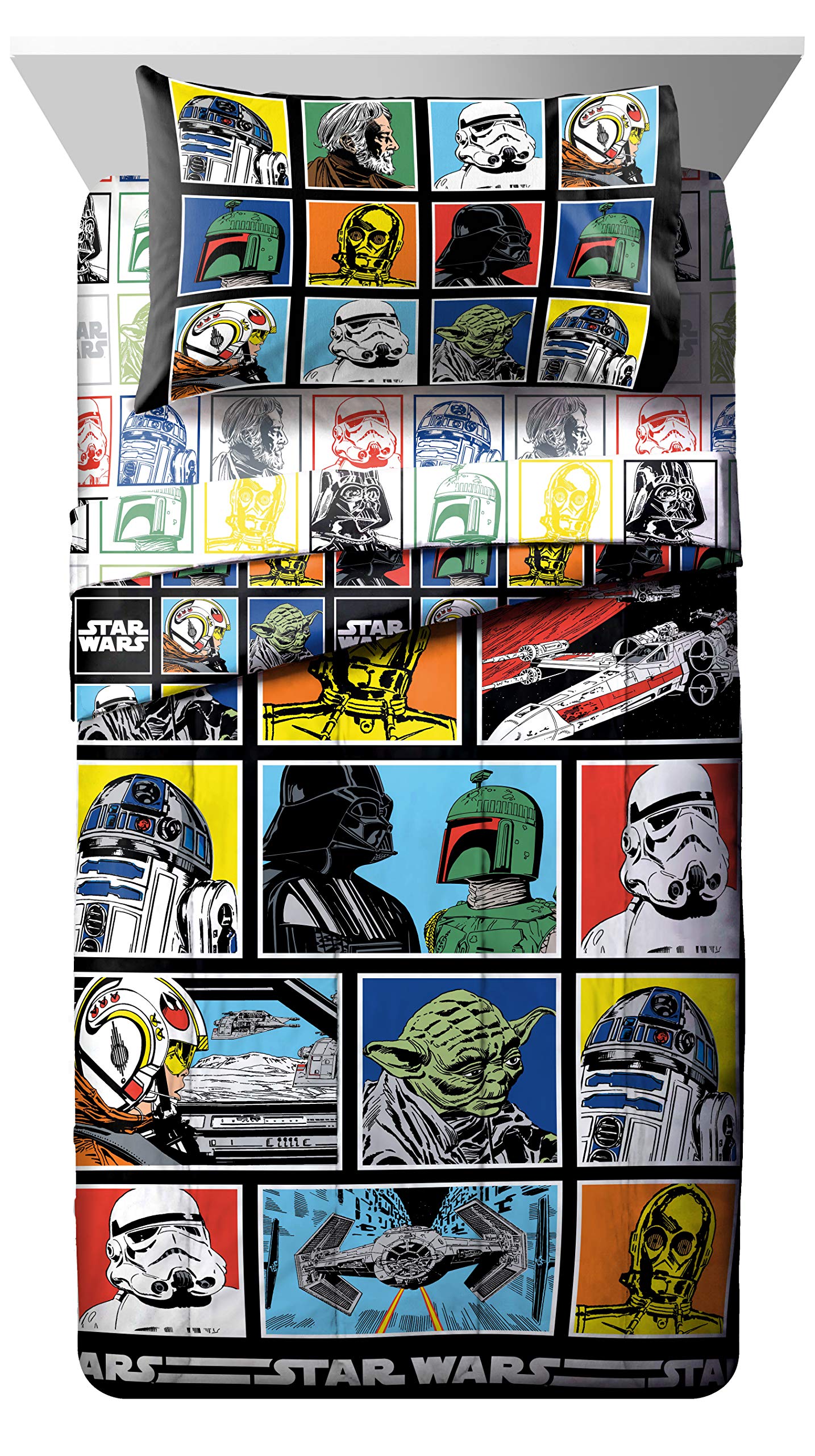 Jay Franco Star Wars Classic Grid 5 Piece Full Bed Set - Includes Reversible Comforter & Sheet Set - Bedding Features Luke Skywalker - Super Soft Fade Resistant Microfiber (Official Product)