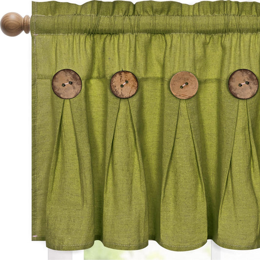 FRAMICS Farmhouse Valance Curtains, Boho Cotton Linen Kitchen Valance, Fresh Green Rustic Button Window Valances for Kitchen Bathroom, Rod Pocket Valances for Windows, Fresh Green, 52 x 18 Inch