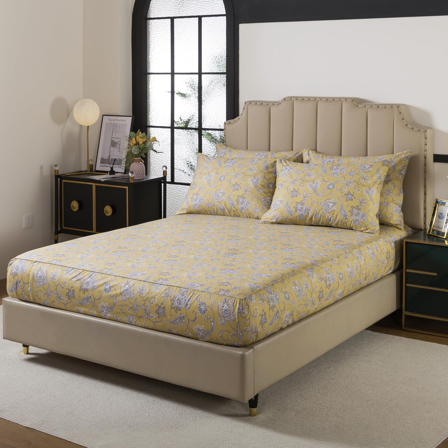 FADFAY 100% Cotton Queen Sheet Set, Olive Green Paisley Floral Bed Sheets, Deep Pocket Fitted Sheet, Pet-Friendly Soft Breathable Cozy Bedding for All Seasons, 4-Piece