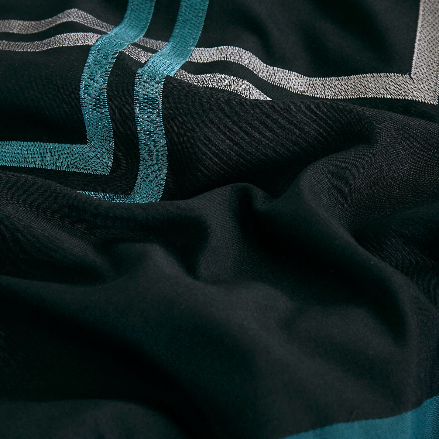 Chezmoi Collection Arden 7-Piece Modern Pleated Stripe Embroidered Zigzag Bedding Comforter Set (Queen, Teal/Black/Gray)