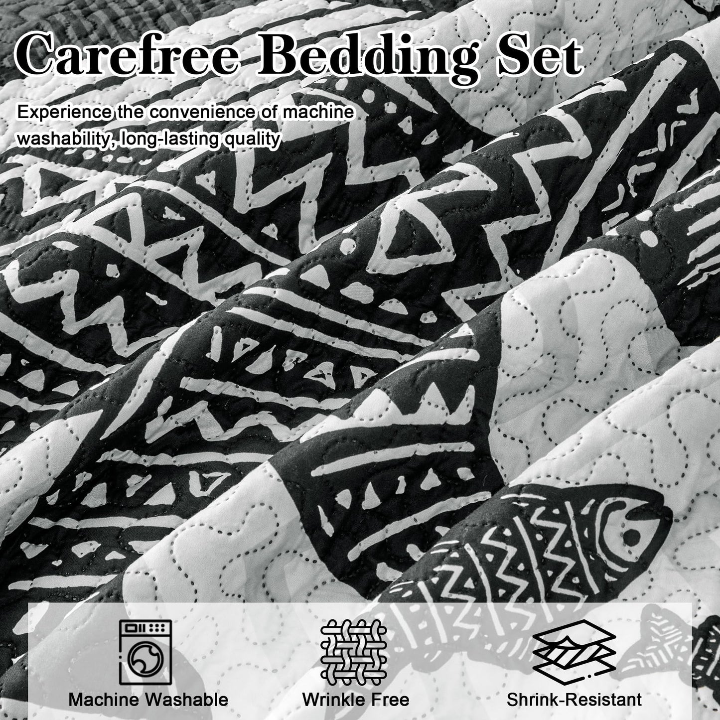 3 Piece Cabin Full/Queen Quilt Sets Farmhouse Rustic Reversible Microfiber Soft Lightweight Bedspread Comforter with 2 Shams Patchwork Country Lodge Bedding Quilts Set for All Season, 90''x96'' , Grey