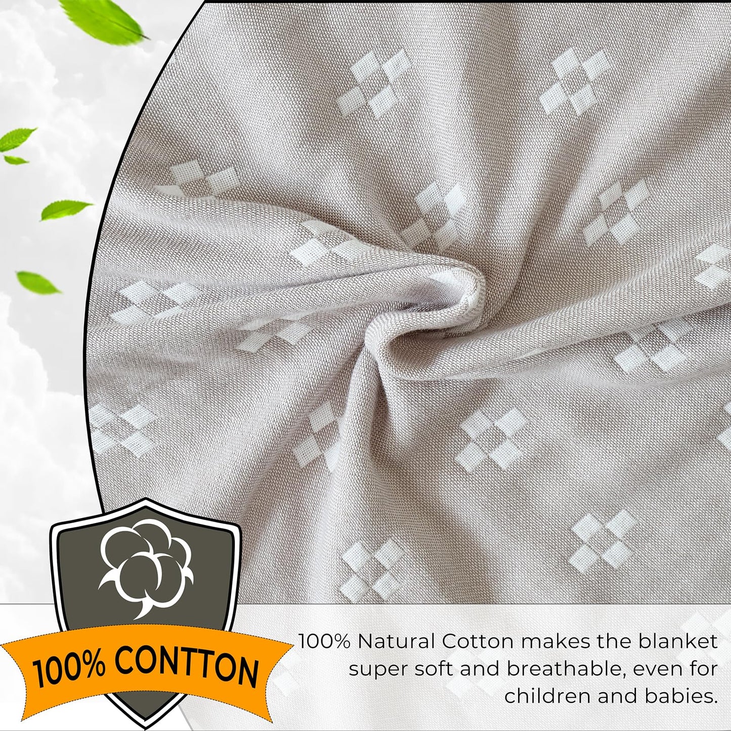 STASOPTK 100% Cotton Muslin Blanket, Soft Reversible 4-Layer Gauze Cotton Quilt,Checkered Blanket for Couch Twin Size Bedspread Room Decor Pinic Blanket, 60"×80", Grey/Off White