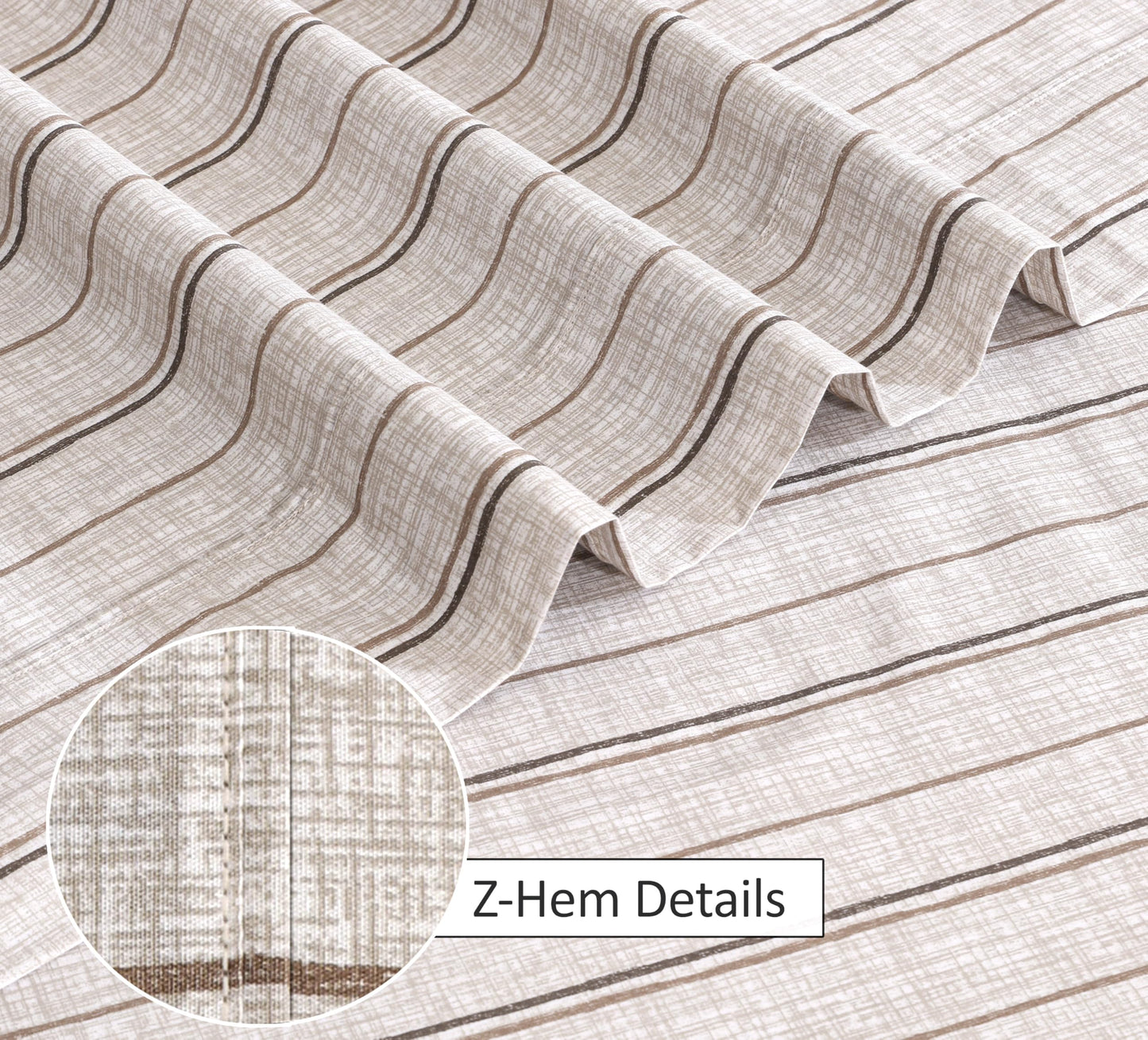 RUVANTI 100% Cotton Percale Sheets, Full Size, Brown Stripes
