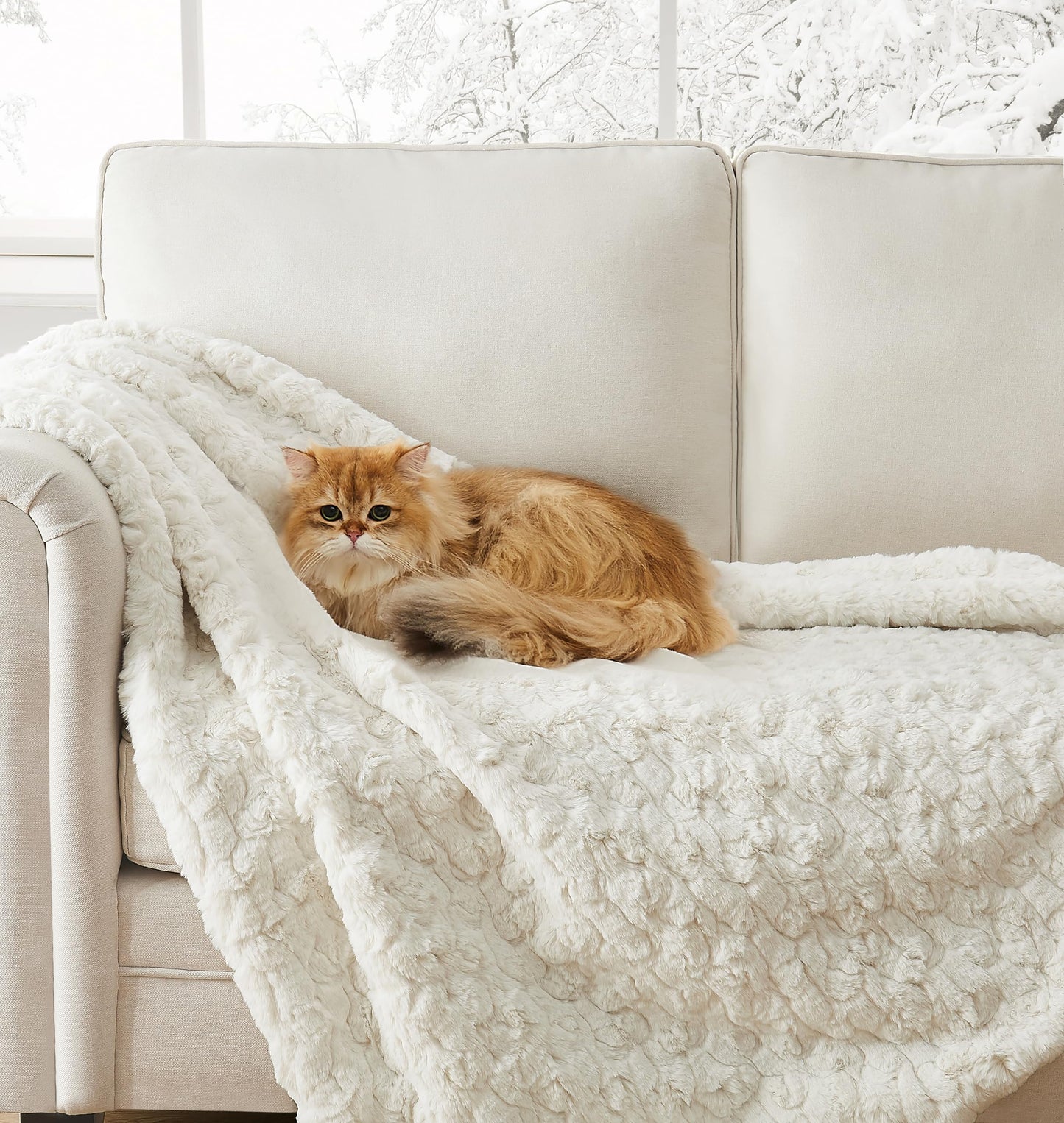 UGG Amanda Faux Fur Throw Blanket, Plush Fluffy Throw Blankets for Couch or Bed Sofa, Soft and Fuzzy Oversized Fur All Seasons Comfort, College Dorm Essentials for Guys, 50x70-inch, Snow (White)