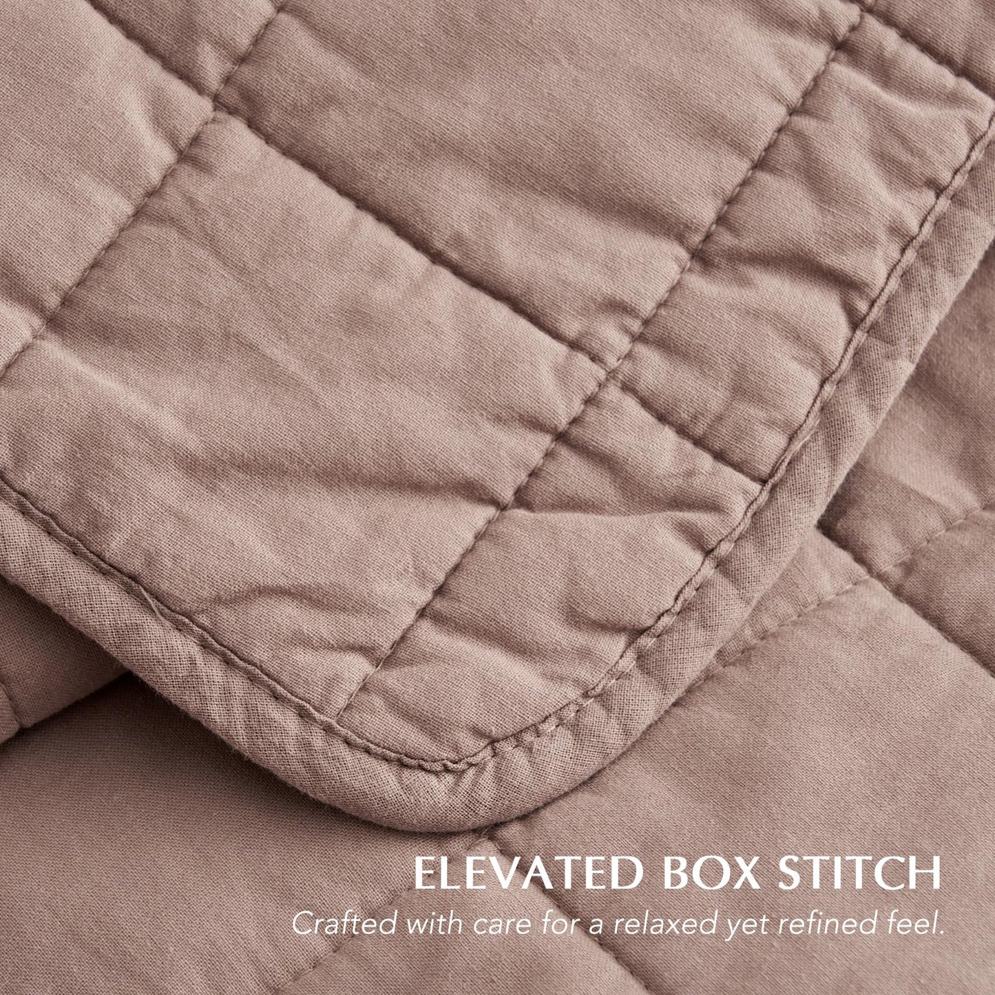 EVERGRACEHOME 100% Cotton Box Stitch Quilt Bedding Set King Size 3 Pieces, Garment-Washed Lightweight Soft Cozy Coverlet, Oversized Quilted Bedspread Sets with 2 Shams for All Season, Clay