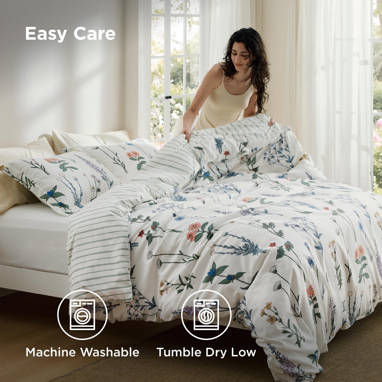 Bedsure Duvet Cover King Size - Reversible Cute Floral Duvet Cover Set with Zipper Closure, 3 Pieces White Bedding Set with 8 Corner Ties and 2 Pillow Shams 20"x36"