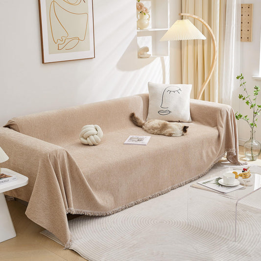 MEETSKY Sofa Cover Couch Covers for 2 Cushion Couch Sofa, Washable Couch Cover Blanket with Tassel for Living Room Sectional Sofa Slipcovers for Dogs Large Couch Protector, 71" x 118", Khaki