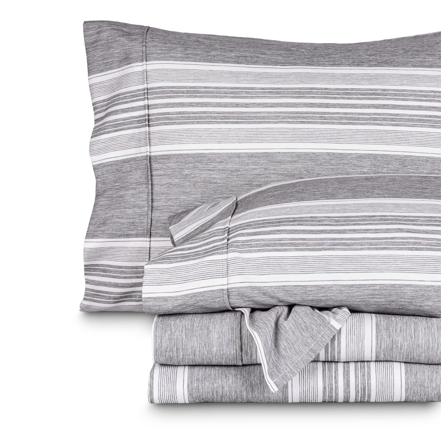 Bare Home Queen Sheet Set - Luxury 1800 Ultra-Soft Microfiber Bed Sheets - Double Brushed - Deep Pockets - Easy Fit - 4 Piece Set - Bed Sheets & Pillowcases (Queen, Heathered Charcoal - Stripe)