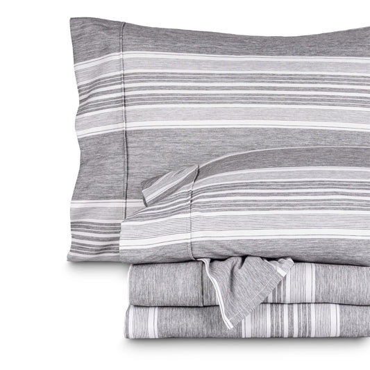 Bare Home Queen Sheet Set - Luxury 1800 Ultra-Soft Microfiber Bed Sheets - Double Brushed - Deep Pockets - Easy Fit - 4 Piece Set - Bed Sheets & Pillowcases (Queen, Heathered Charcoal - Stripe)