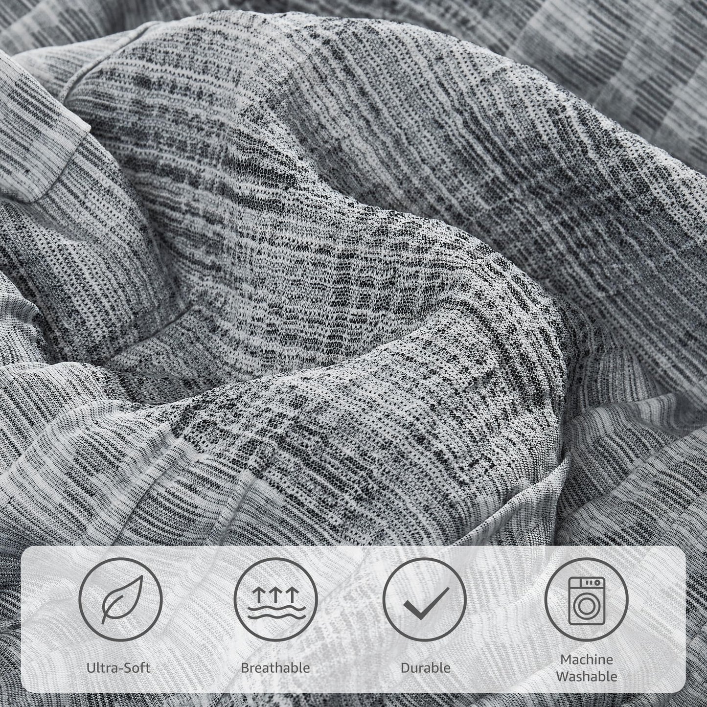MaiRêve Charcoal Grey Queen Comforter Set, Textured Design Grey Crinkle Bed in A Bag Queen Size, Queen Comforter Set with 7 Pieces with Comforter, Sheets, Pillowcases & Shams 90"x 90"