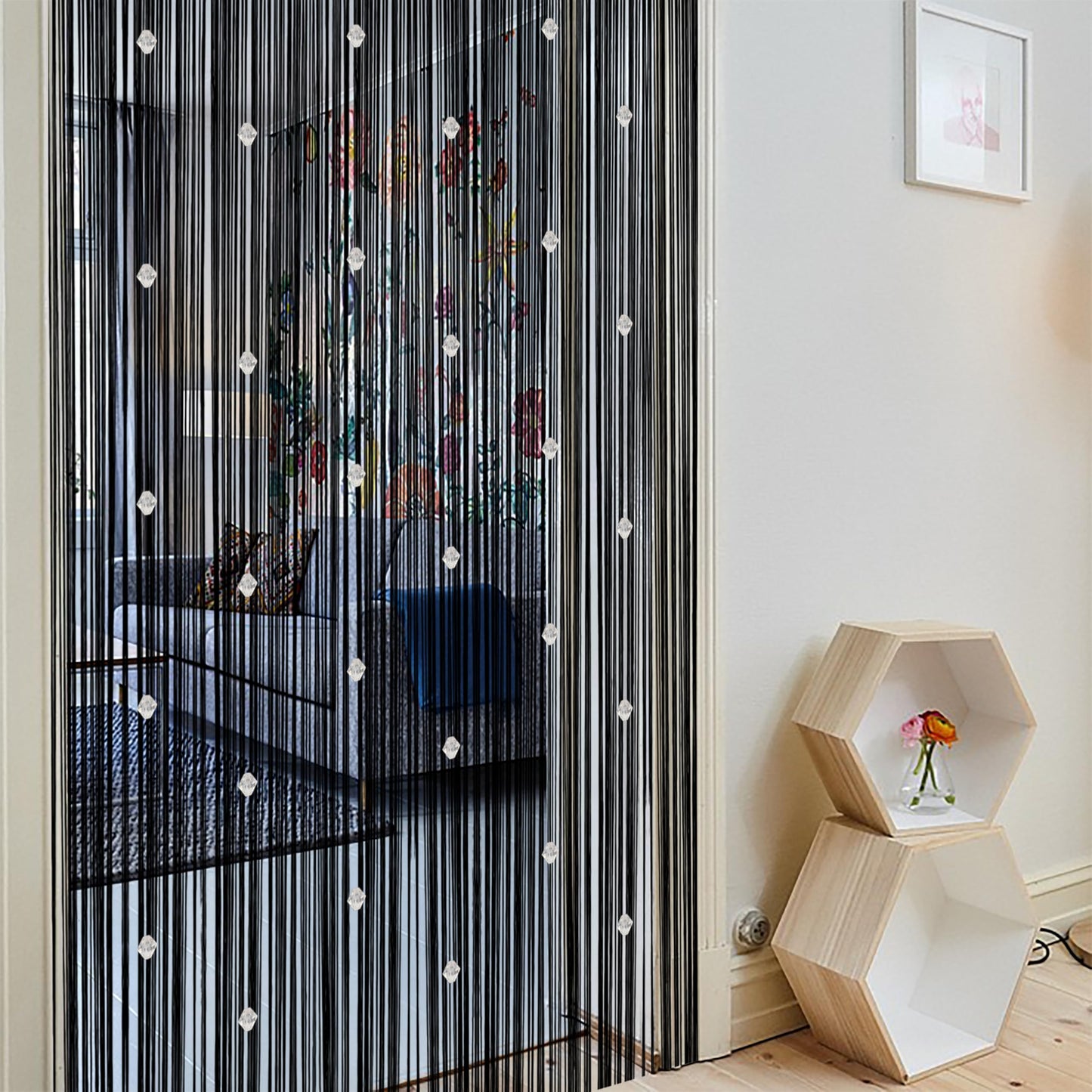 Beaded String Curtains for Doorways Boho Bedroom Decor Hanging Door Wall Beads Closet Window Curtain Room Divider Privacy Decorative (Black, 39" W x 79" L)