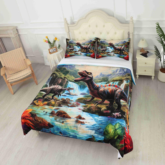VTKON Kid Queen Dinosaur Comforter Set Easy Care Dinosaur Bedding Set for Boys/Girls Super Soft Microfiber Bed in a Bag Toddler Comforter Sets for Kids Cute Bed Sets with 1 Comforter + 2 Pillowcases