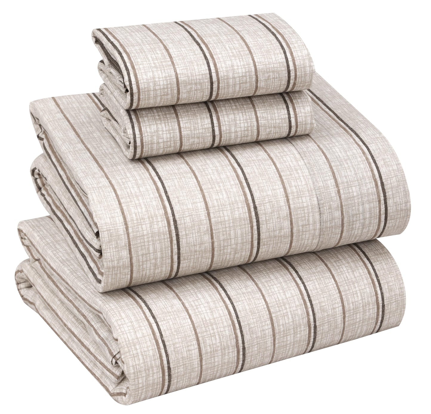 RUVANTI 100% Cotton Percale Sheets, Full Size, Brown Stripes