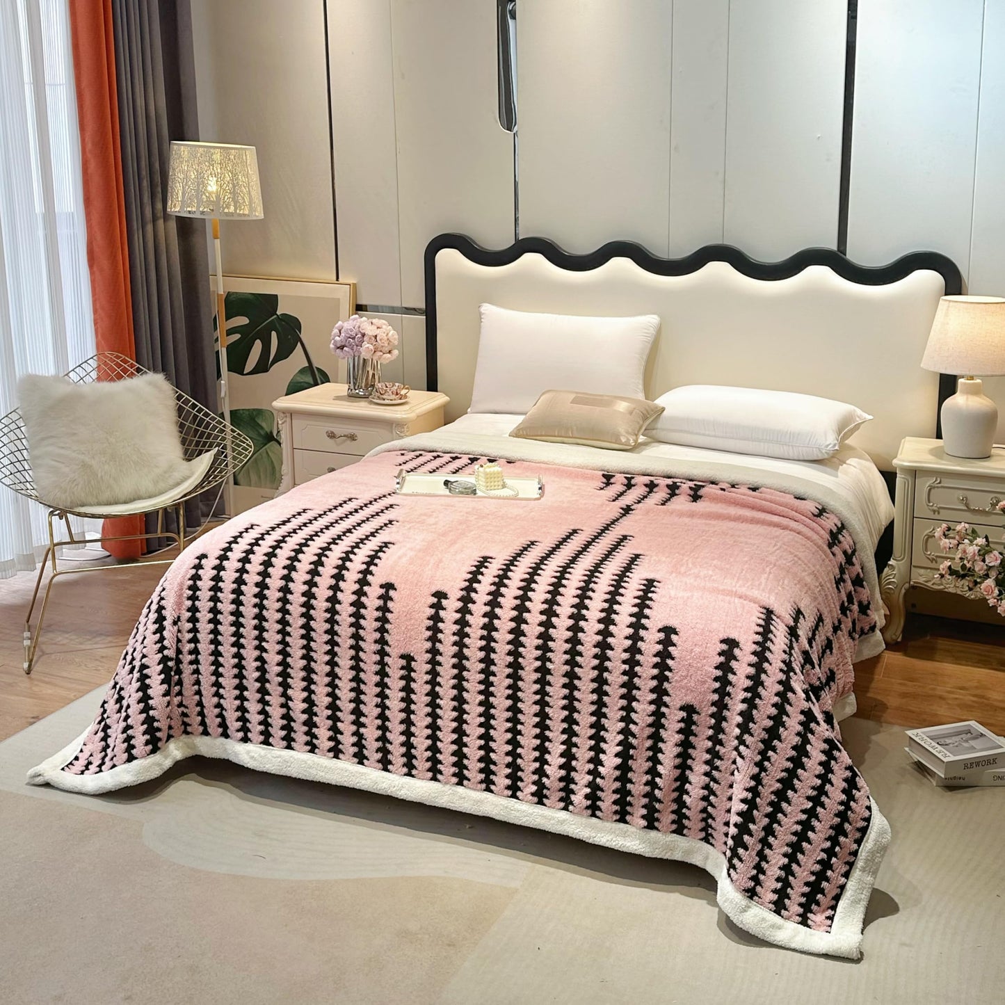 LEVINIS Bohemian Sherpa Throw Blanket 60'' × 80'', Sherpa Fleece Blanket for All Season, Southwestern Aztec Throw Blankets for Bed/Couch/Sofa/Office/Camping, Pink