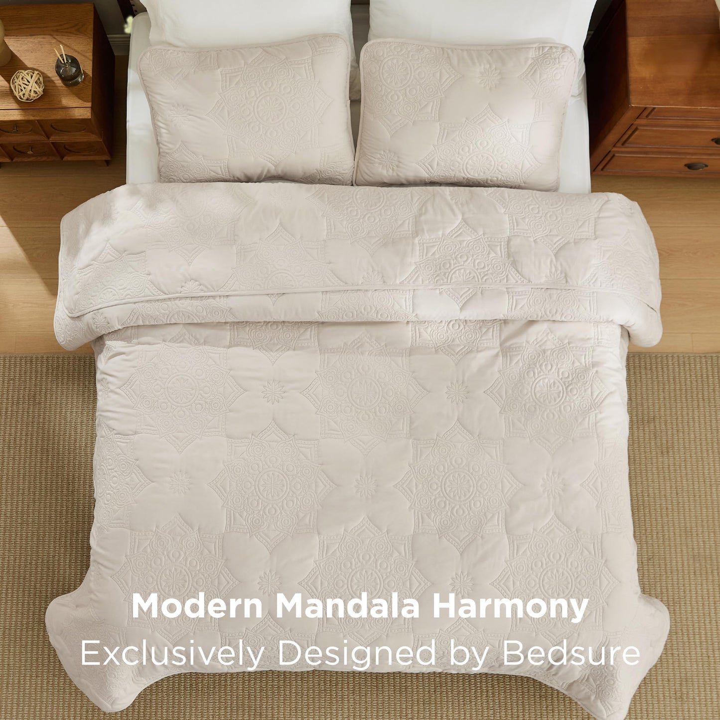 Bedsure King Size Quilt Set - Lightweight Bedspreads King Size, Stitch-Free Ultrasonic Quilting Coverlet, All-Season Beige Comforter Set, Pet-Friendly Soft Machine Washable Bedding (106"x96")