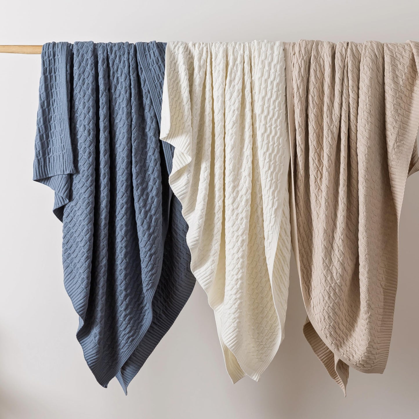 WDCOZY Cable Knit Throw Blanket – Super Soft, Warm & Lightweight Knitted Jacquard Throw Blanket for Couch, Sofa, Bed, Chair, Cozy Texture Farmhouse Decorative Home Blanket, Beige 50x60 inches