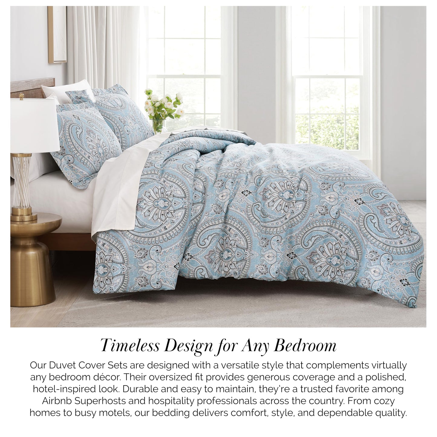 Southshore Fine Living, Inc. Reversible Paisley Cal King Duvet Cover Set, Oversized Boho California King Duvet Cover, Pet Hair Resistant Bedding, 2 Pillow Shams, Insert Not Included - Pure Melody Aqua