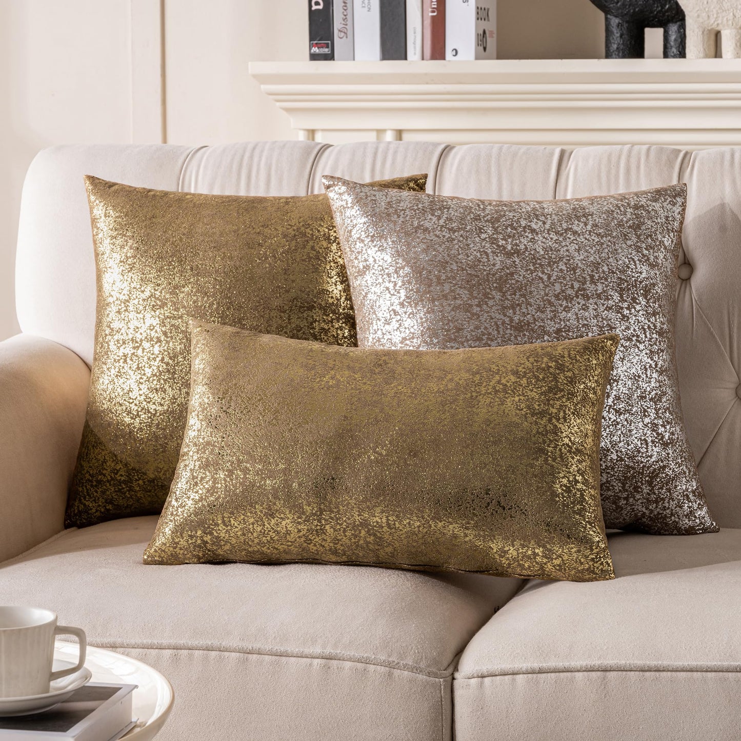 JELLYMONI Sparkling Decorative Pillow Covers Set of 2, Gold Glitter Throw Pillows Cover 20 x 20 Inch for Living Room Bed Sofa Couch, Morden Home Luxury Decor(20x20in,Gold Brown)