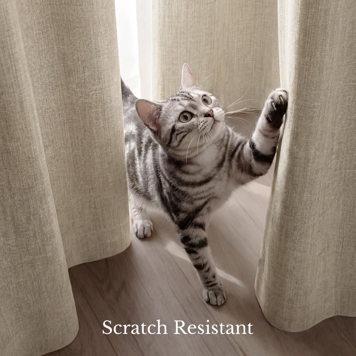 NICETOWN Scratch-Proof 100% Blackout Beige Curtains for Living Room, High-Density Linen Blend Window Treatments Rod Pocket & Back Tab Thermal Drapes for Nightshift, W52 x L84, 2 Panels