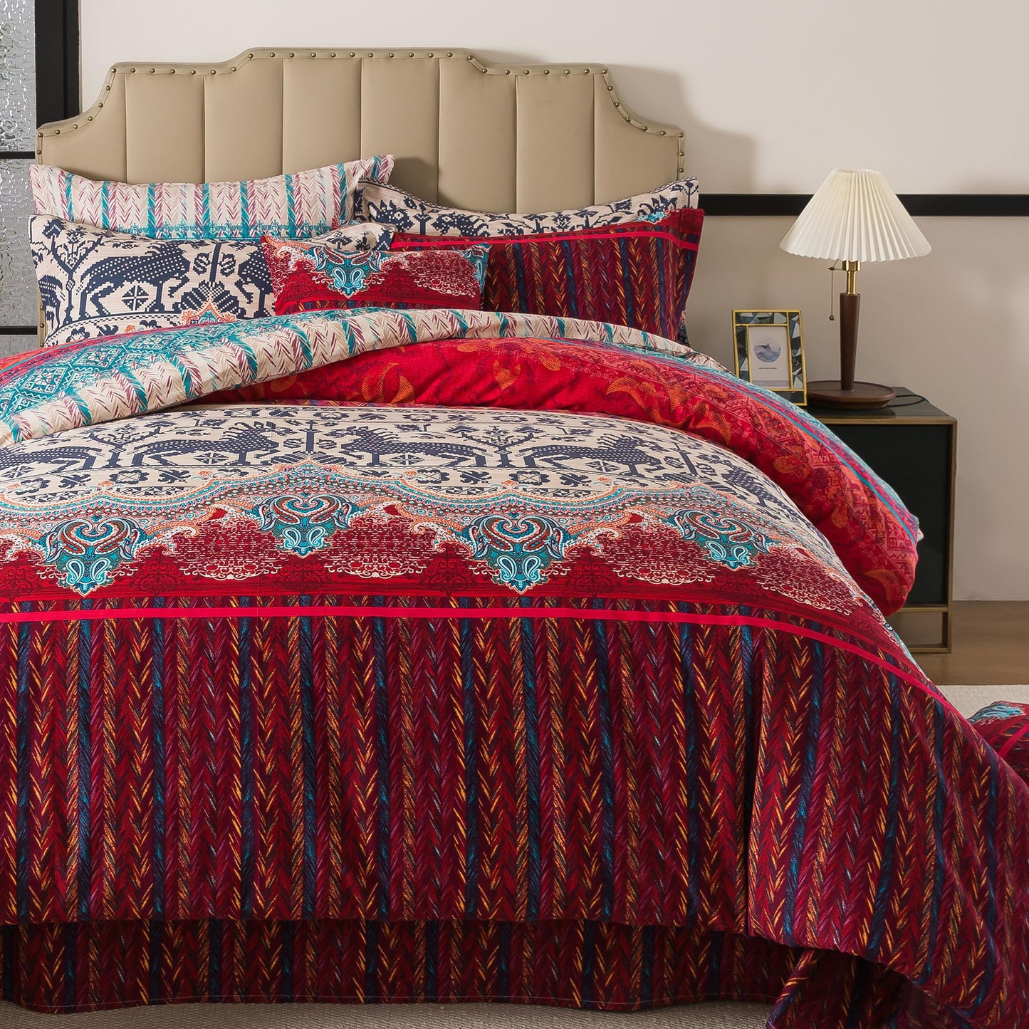 FADFAY Exotic Boho Duvet Cover Set King/California King 100% Brushed Cotton Soft Bohemian Bedding Paisley Ethnic Colorful Bedding Reversible Tribal Zipper Bed Comforter Cover + 2 Pillowshams, 3Pcs
