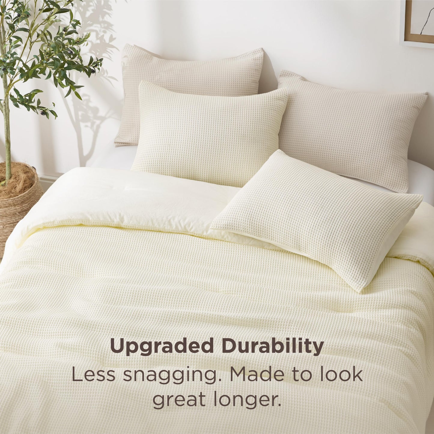 Bedsure Cream Queen Bedding Comforter Set, Waffle Breathable Bedding Set, All Season Comforter with 3 Pieces, 1 Waffle Weave Comforter (90"x90") and 2 Pillowcases (20"x26")