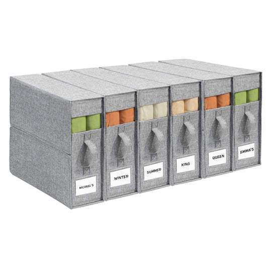 ZenStorage 6Pack Sheet Organizers and Storage - King/Queen Size Sheet Storage Organizer with Window, Foldable & Dustproof Sheet Organizer for Linen Closet for Summer Blankets & Sheet Sets,Grey