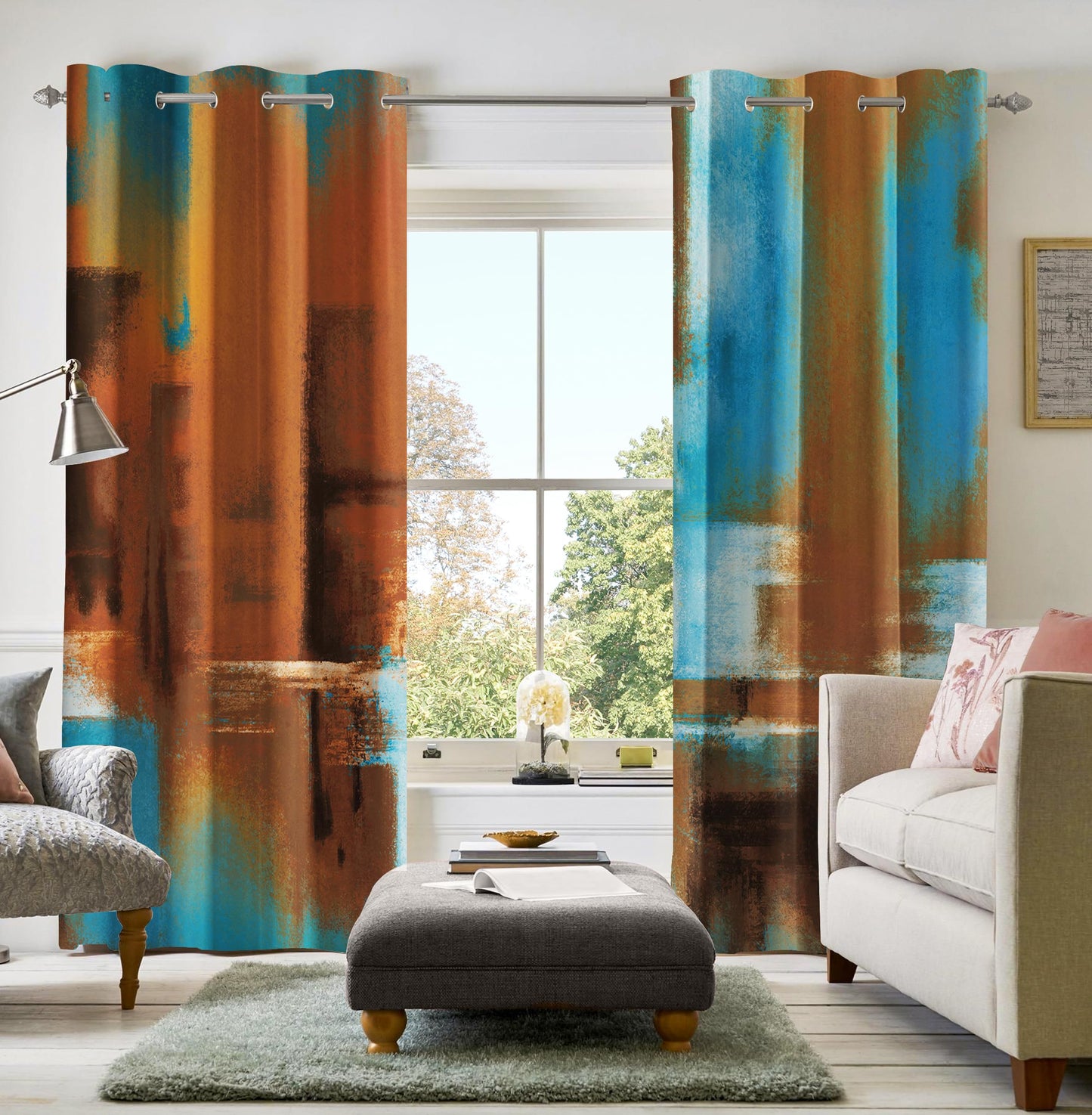 Asuexpect Rust Curtains 2 Panels Abstract Curtain Room Darkening Grommet Window Drapes Modern Decorative Window Treatments for Bedroom Living Room, 52x84 Inches