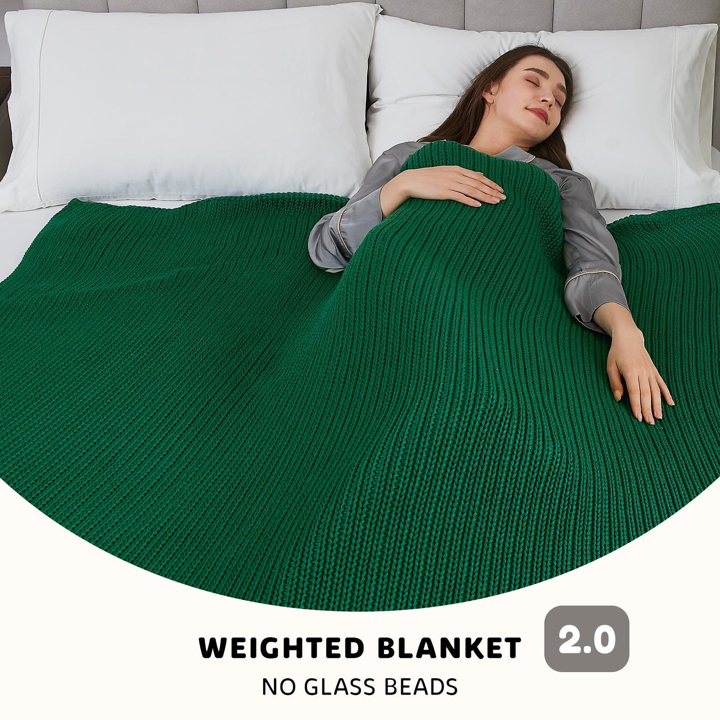 L'AGRATY Knitted Weighted Blanket - 60''x80'' 20lbs Cooling Chunky Knit Heavy for Adults Braided Crochet Throw Thick Cable Yarn Decorative No Beads Evenly Machine Washable, Green