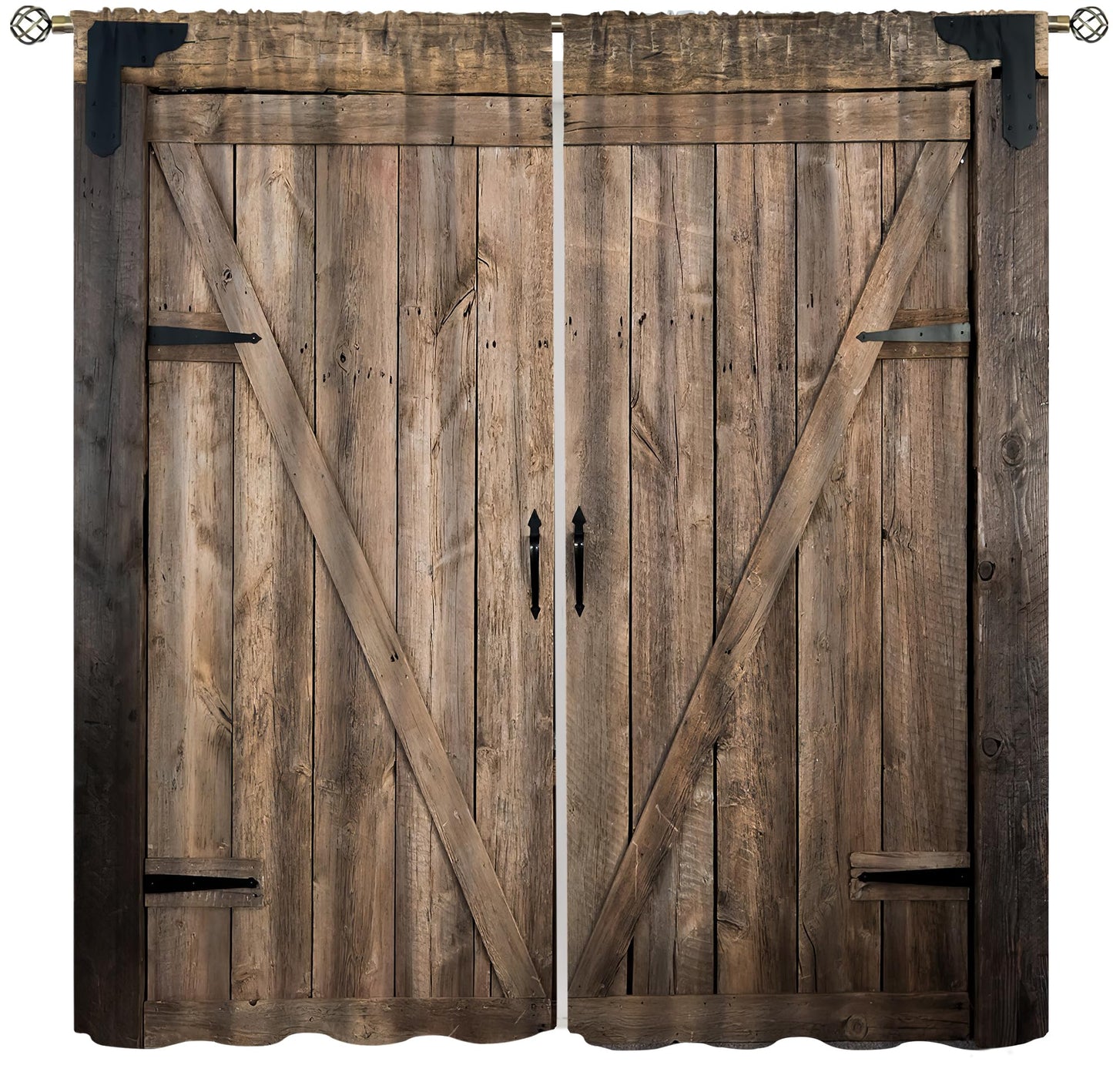 AuiMzoo Vintage Barn Door Blackout Curtains, Farmhouse Old West Rustic Plank Cabin Garage Door, Bedroom Living Room Rod Pocket Curtains42X45 Inch