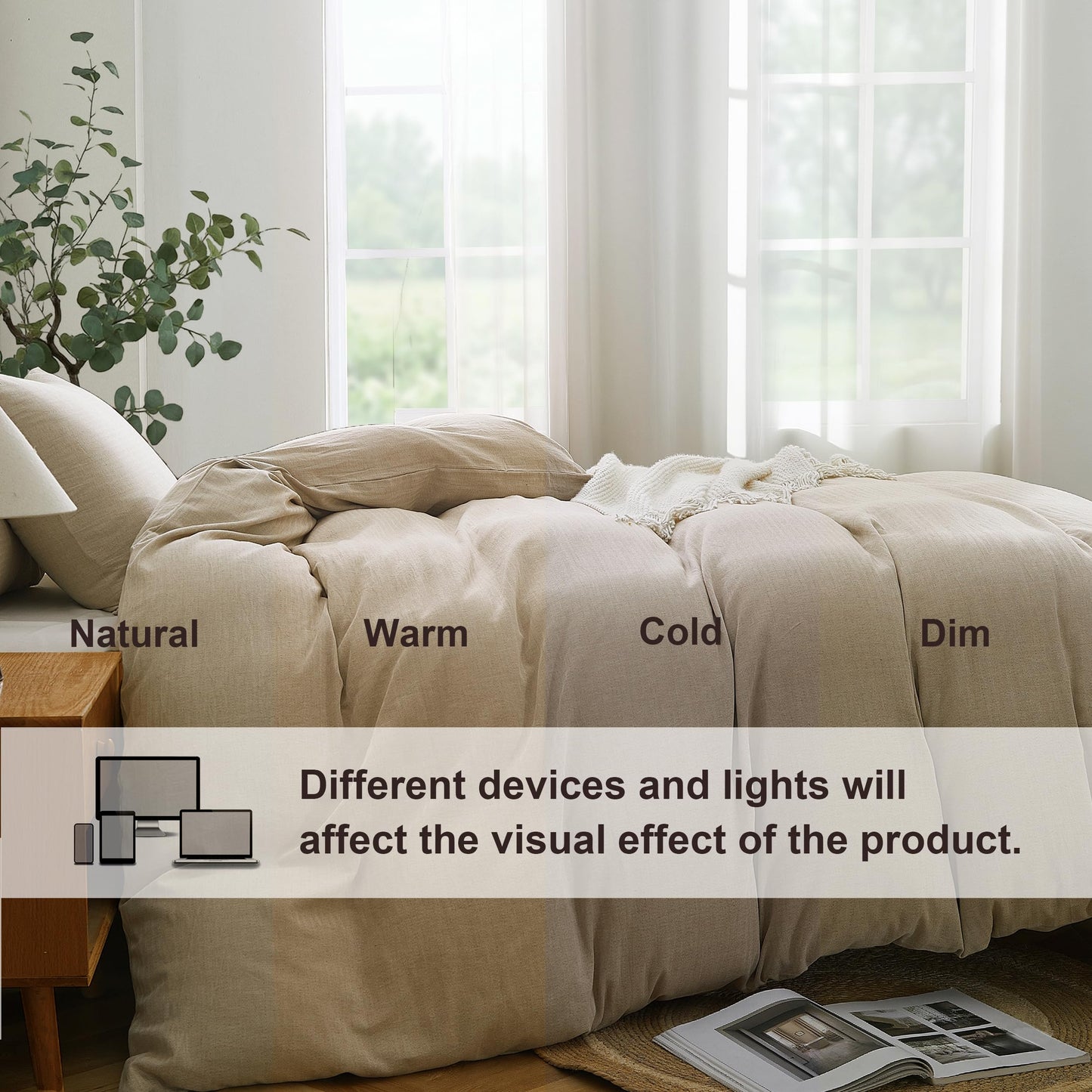 Oli Anderson King Duvet Cover, Cotton Linen Blend, 3 Pieces, Linen Brown