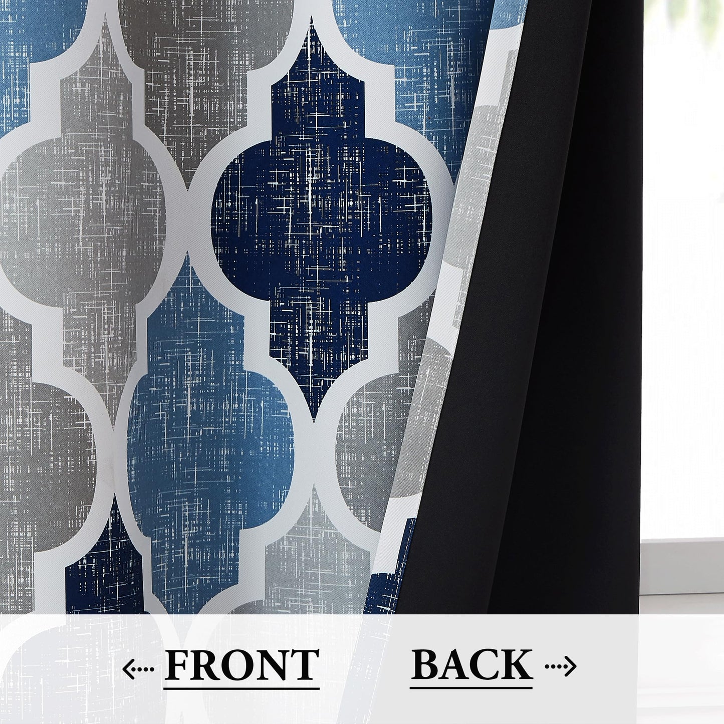 Beauoop 100% Blackout Curtains 84 Inches Long 2 Panels for Bedroom Living Room Blue Grey Moroccan Geo Room Darkening Thermal Insulated Soundproof Grommet Top Window Treatments Drapes, 50x84 Set of 2