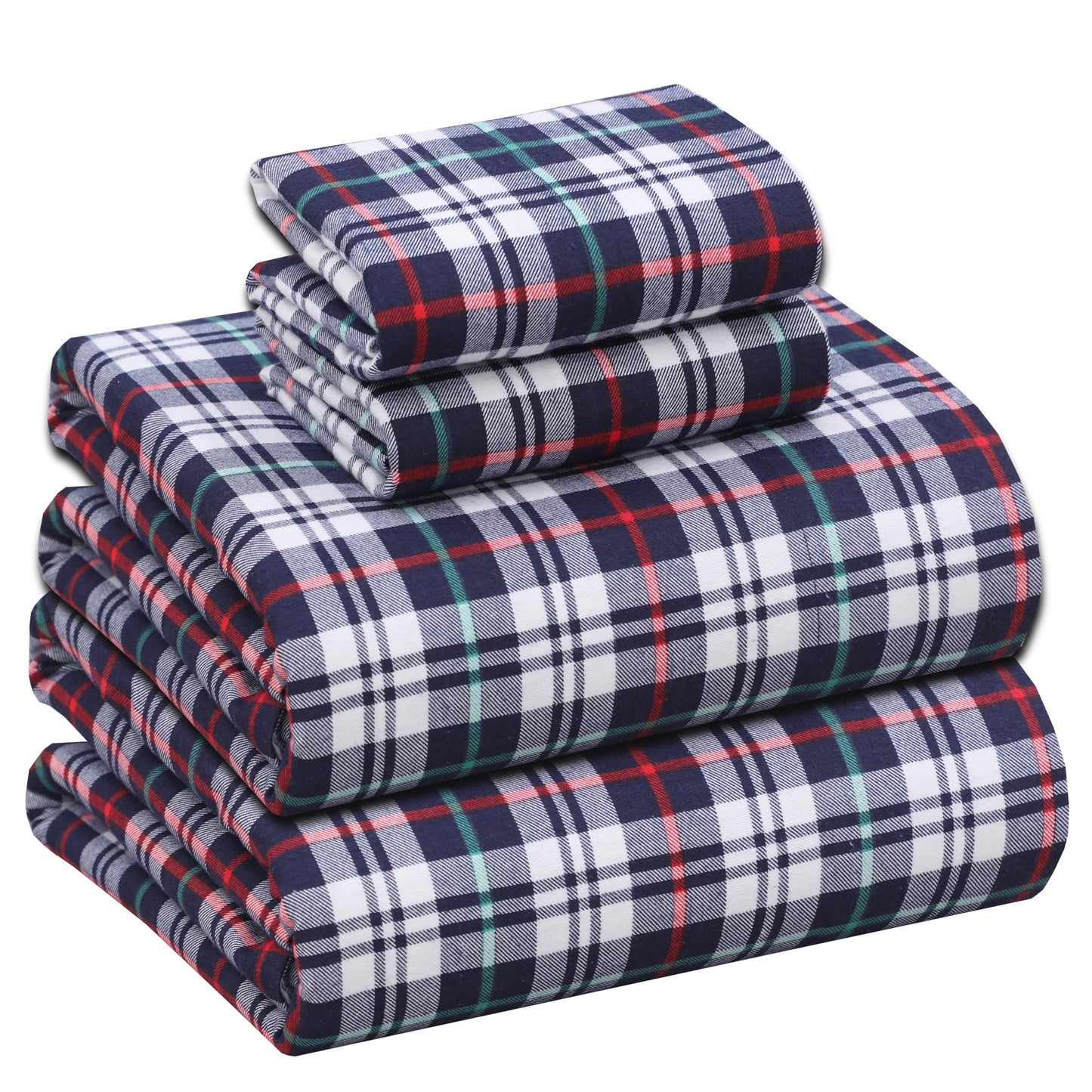 RUVANTI Flannel Sheets Queen Size - 100% Cotton Double Brushed Bed Sheets, Deep Pockets 16 Inches Queen Sheet Set, All Seasons Breathable & Extra Soft - Warm & Cozy, 4 Piece, Noel