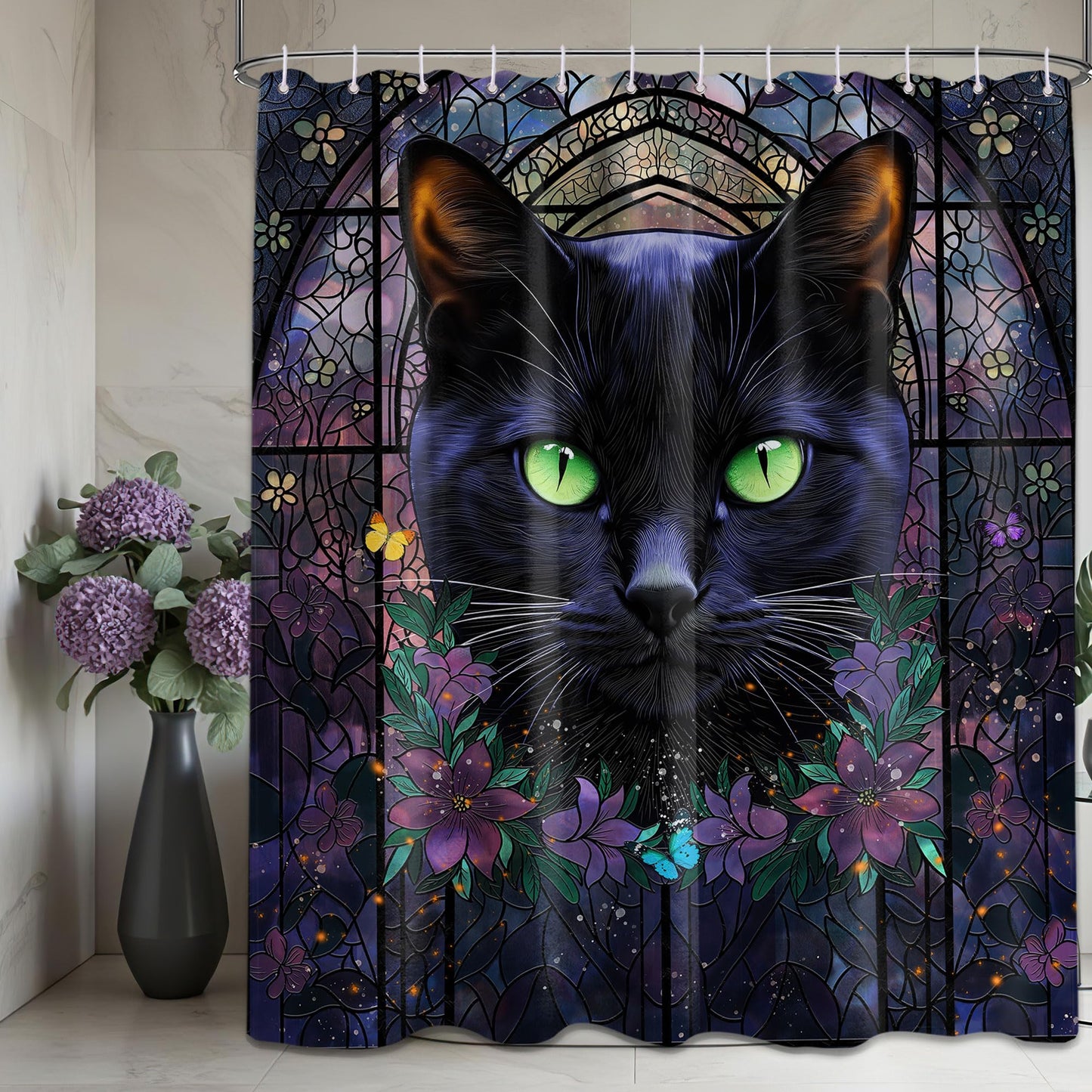 DLTAY Black Cat Witchy Shower Curtain, 70" W x 72" L