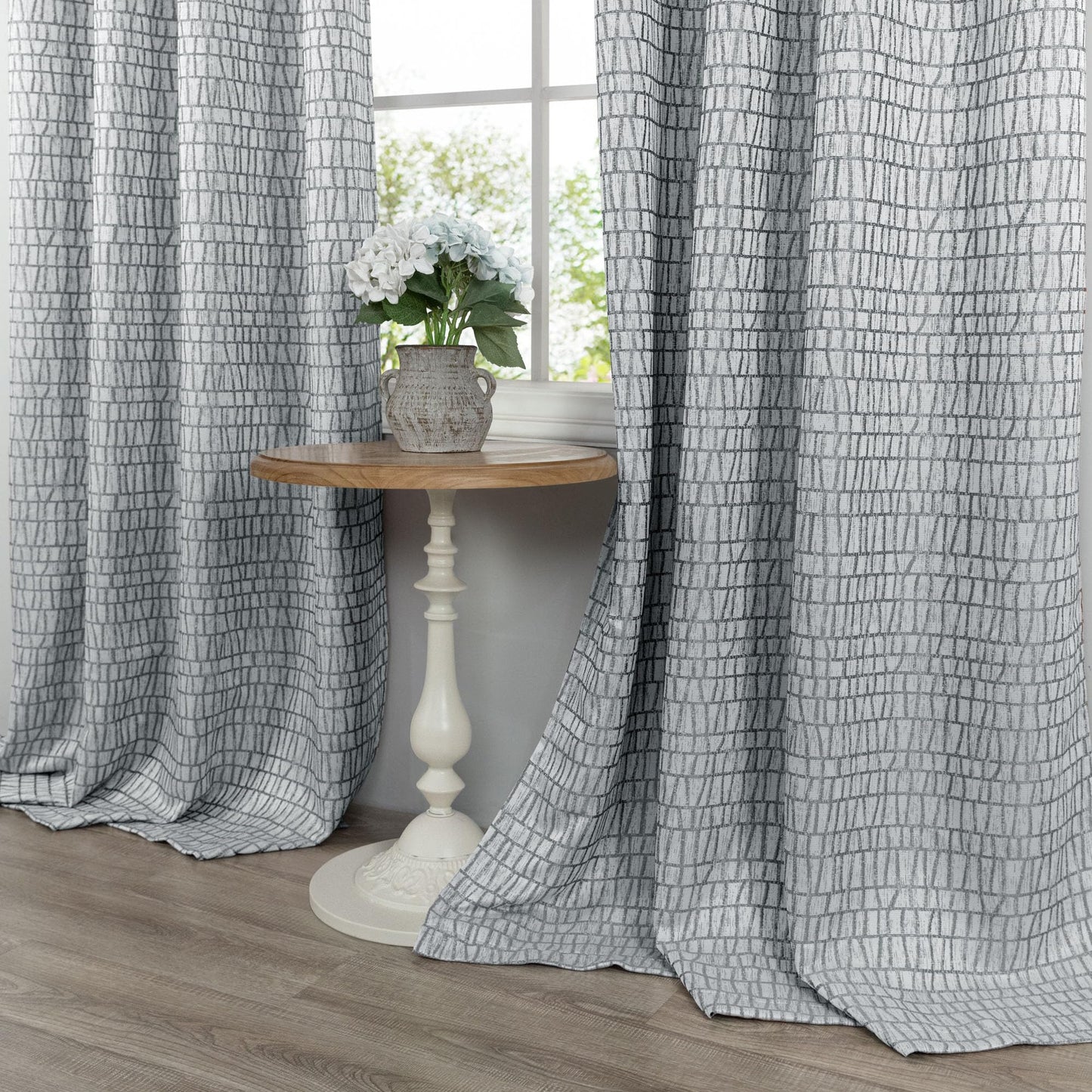 Grey and White Curtains 84 Inches Long for Living Room 50% Blackout Room Darkening Geometric Plaid Pattern Buffalo Check Modern Farmhouse Curtains for Bedroom 84 Inch Length 2 Panels Set Light Gray