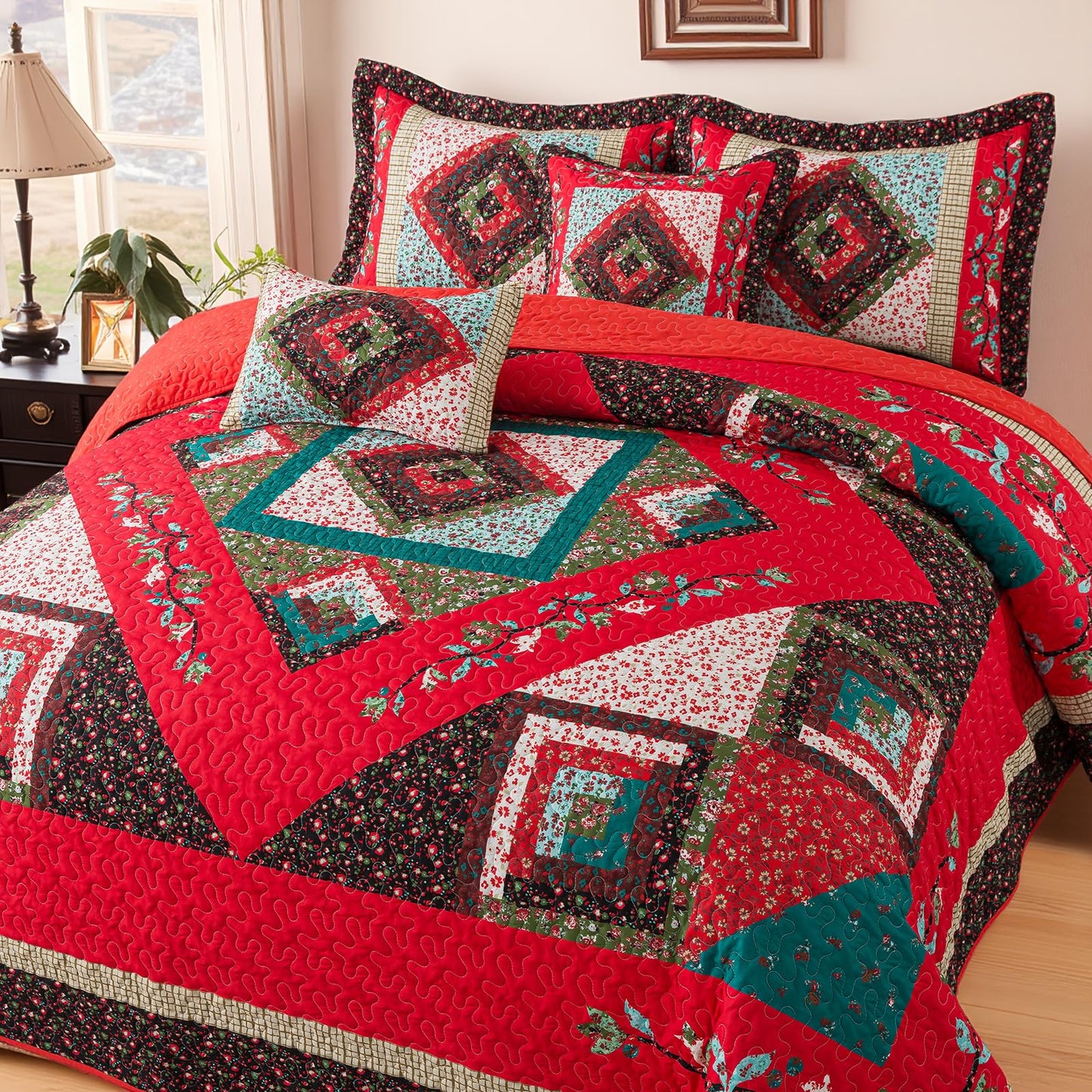 BEDIFANY Queen Size Quilt Set - Cotton Bedspreads Queen for Bed - Lightweight Farmhouse Queen Quilt Bedding Sets for All Seasons, 3 Pieces