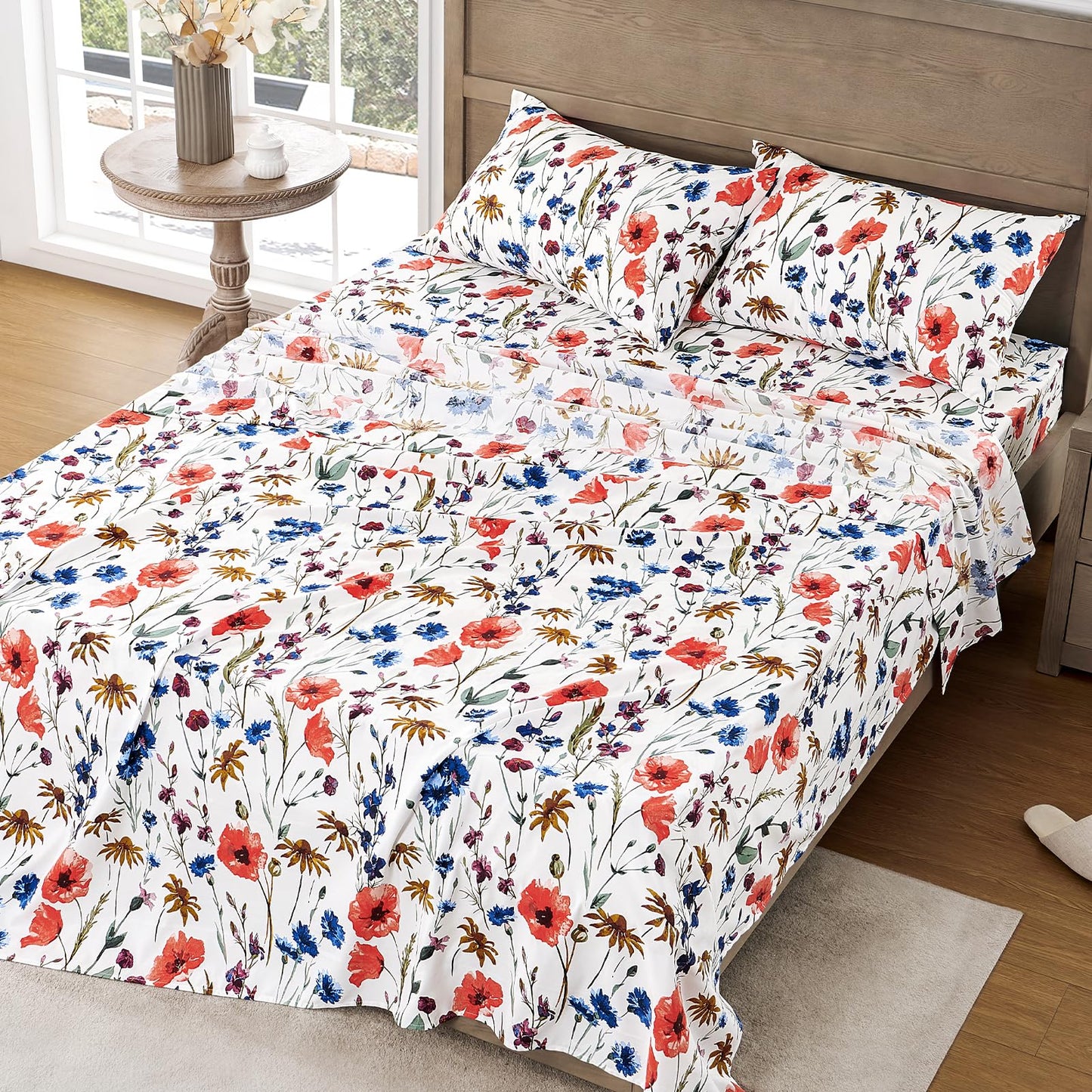 FreshCulture Floral Bed Sheets - Ultra Soft King Size Sheets Set - Brushed Microfiber Floral Sheets - Deep Pockets - Easy Care - Hotel Luxury 4 Piece Flower Printed Sheets King, Le Jardin