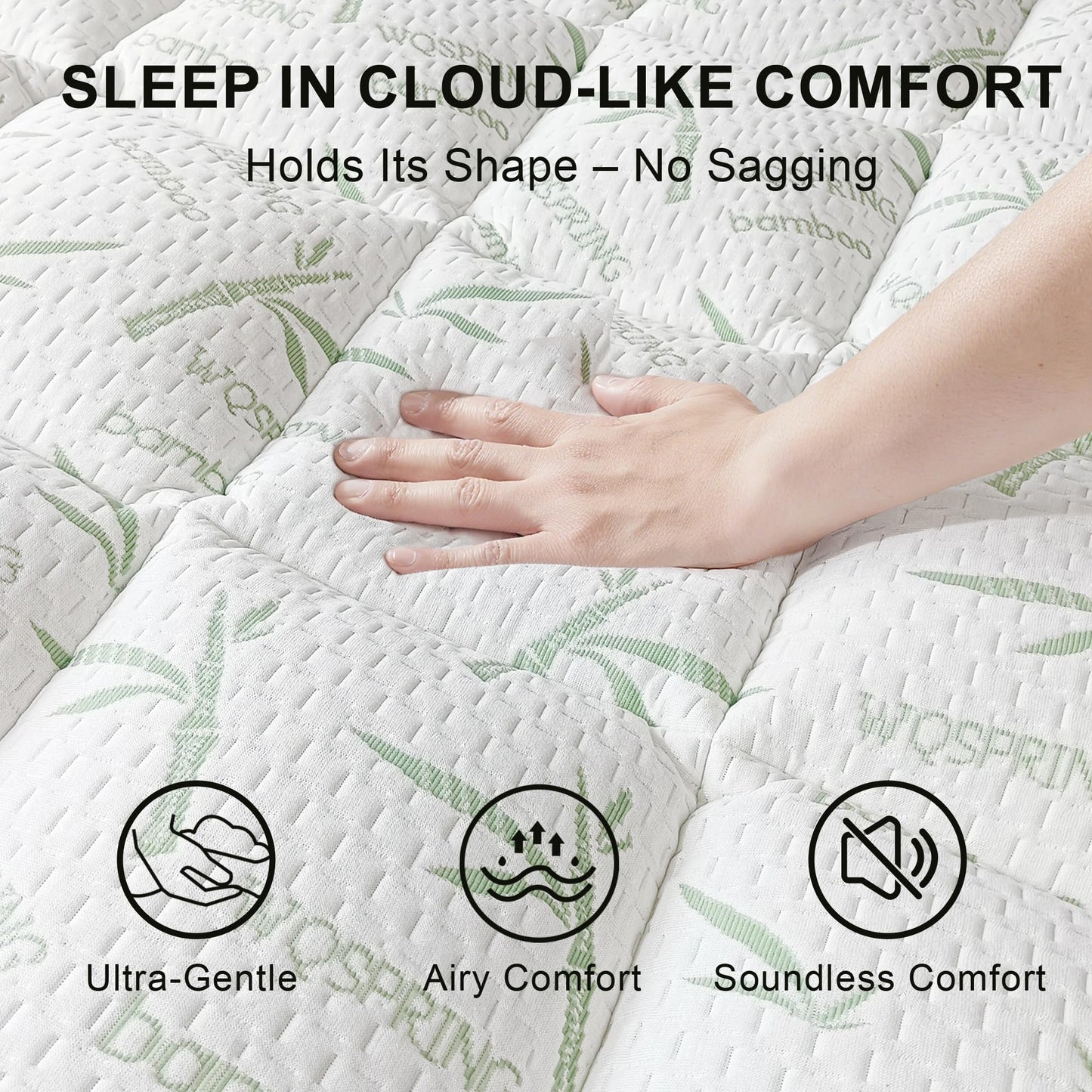 3 Inch Memory Foam Mattress Topper Queen Size Viscose from Bamboo Extra Thick 1300 GSM Quilted Fitted Protector Pillow Top Cover for Back Pain Deep Pocket Up to 21 Inches