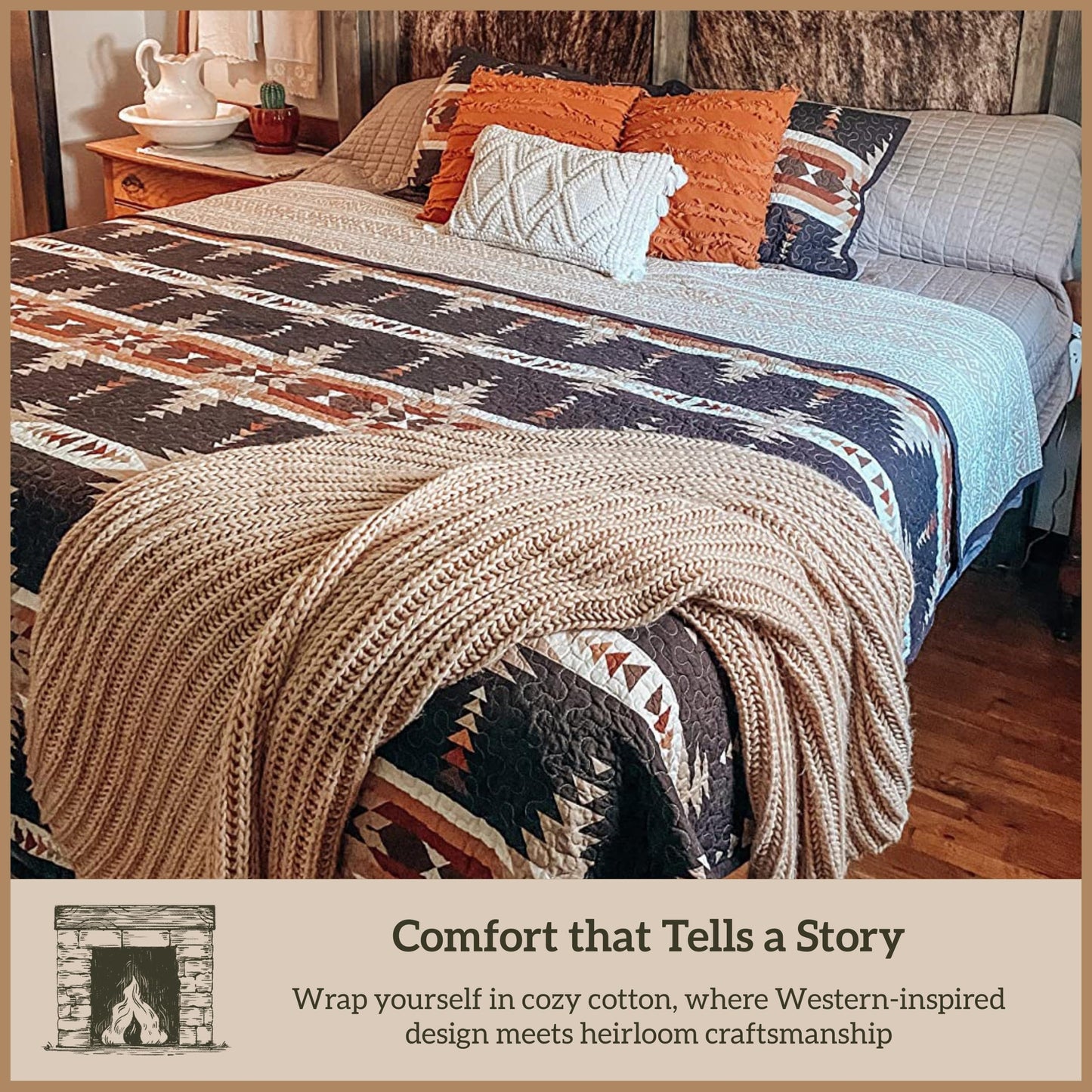 Paseo Road Yosemite Western Bedding 3 Piece Quilt Set with Pillow Shams, King Aztec Bedding Set, Tribal Southwestern Bedding, Geometric Pattern Cotton Reversible Bed Set